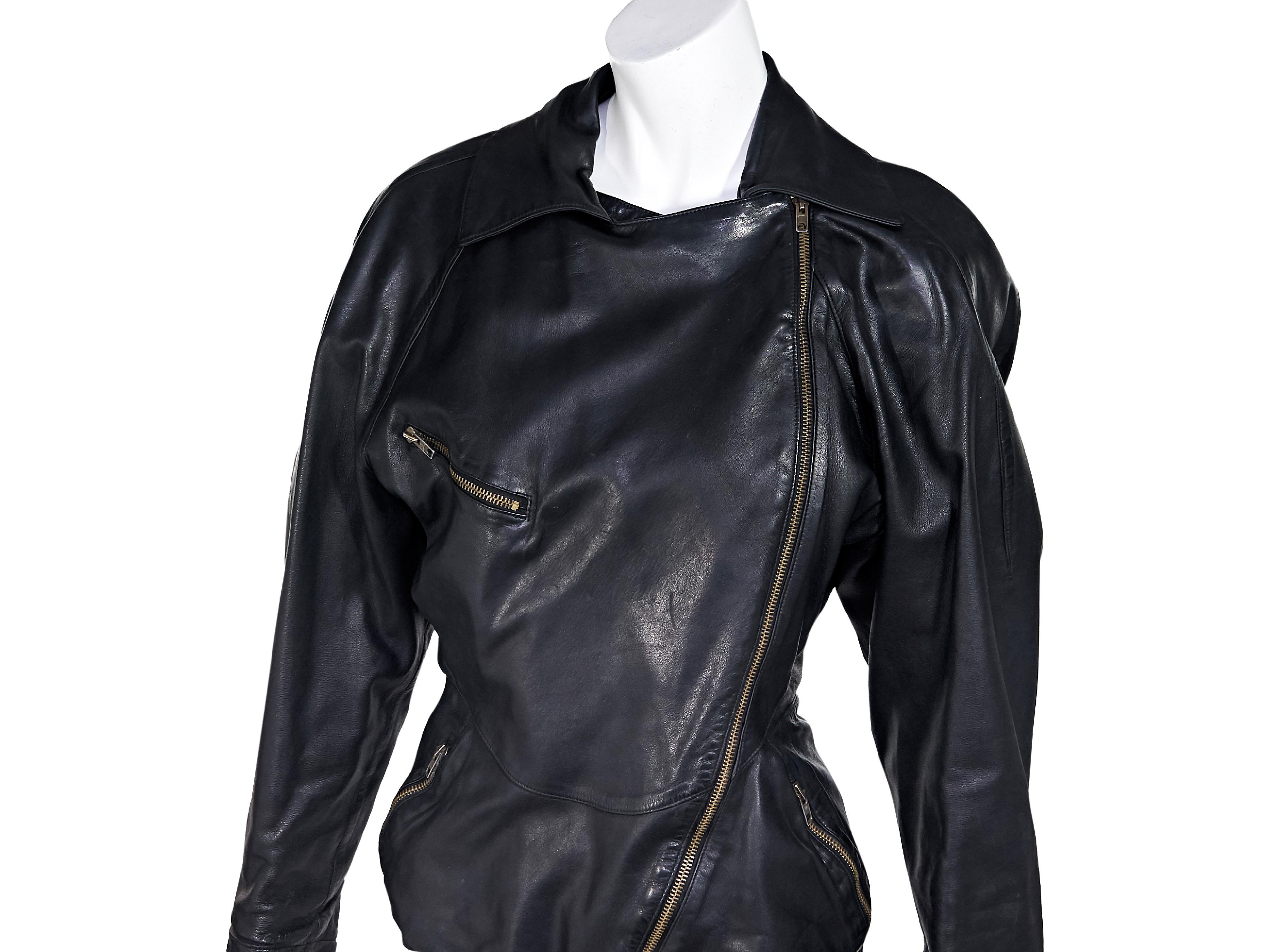 Black Vintage Alaia Asymmetrical Leather Jacket In Good Condition In New York, NY