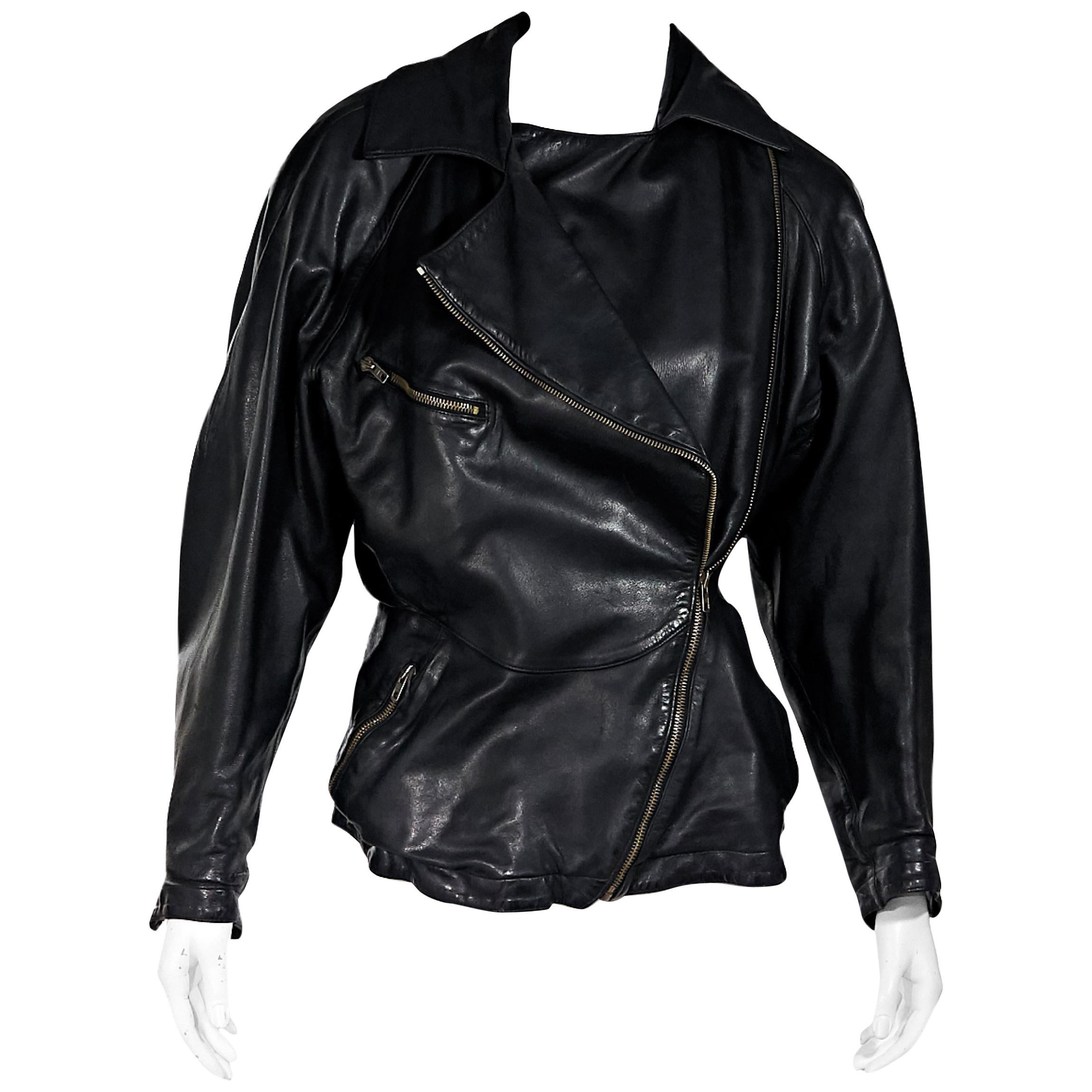 Black Vintage Alaia Asymmetrical Leather Jacket
