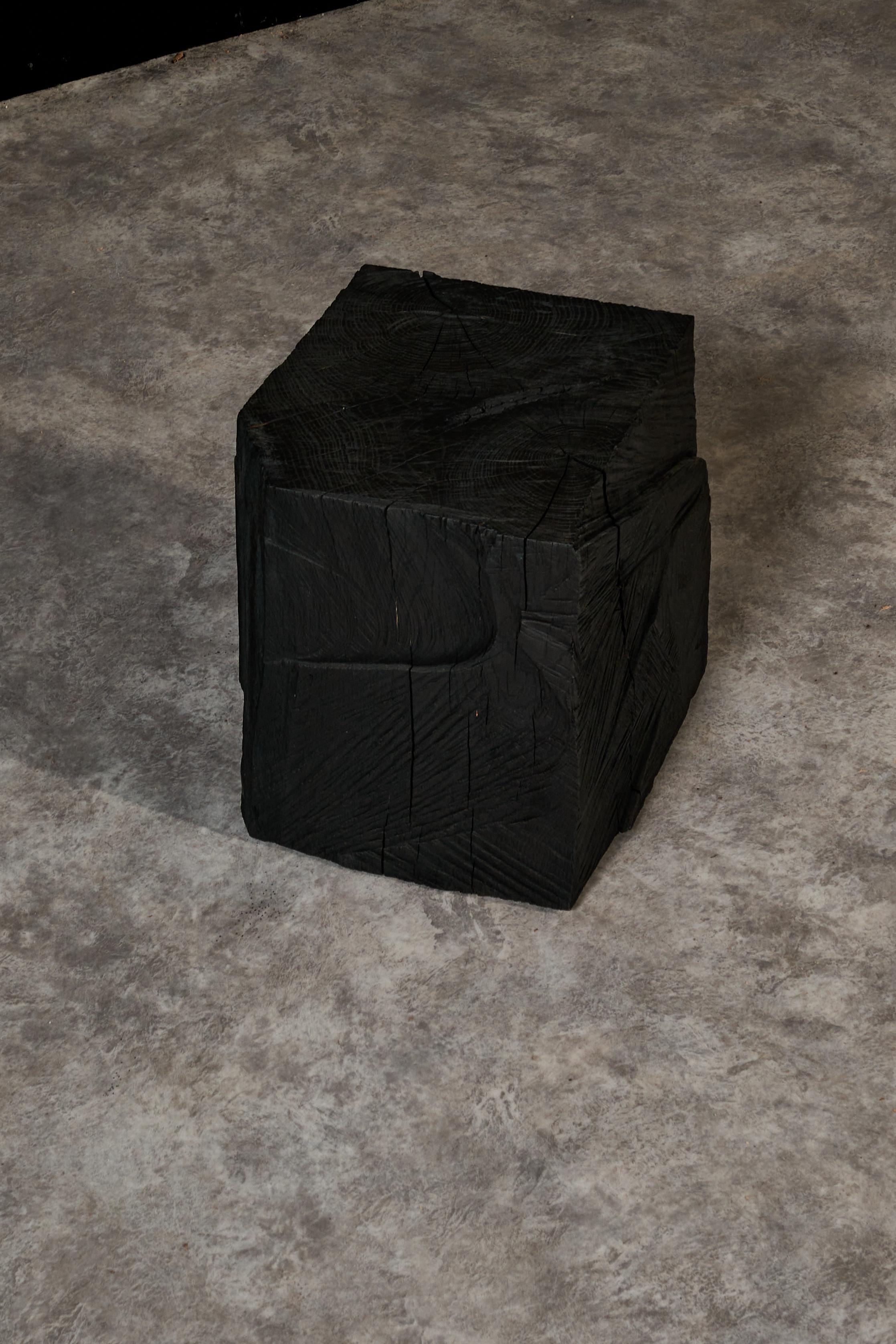 Contemporary Set of Two Black Vintage Brutalist Style Coffee Tables in Solid Wood For Sale