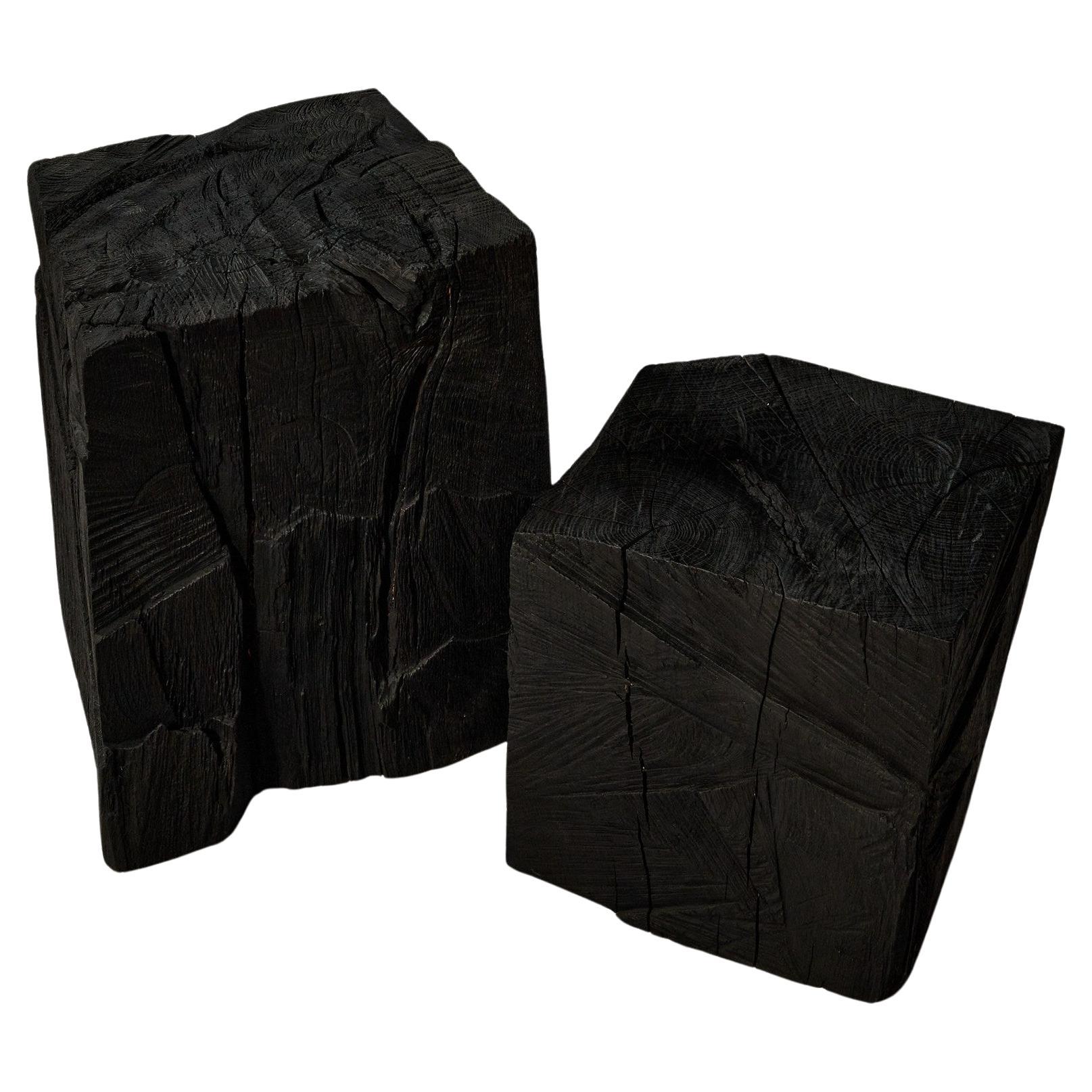 Set of Two Black Vintage Brutalist Style Coffee Tables in Solid Wood For Sale