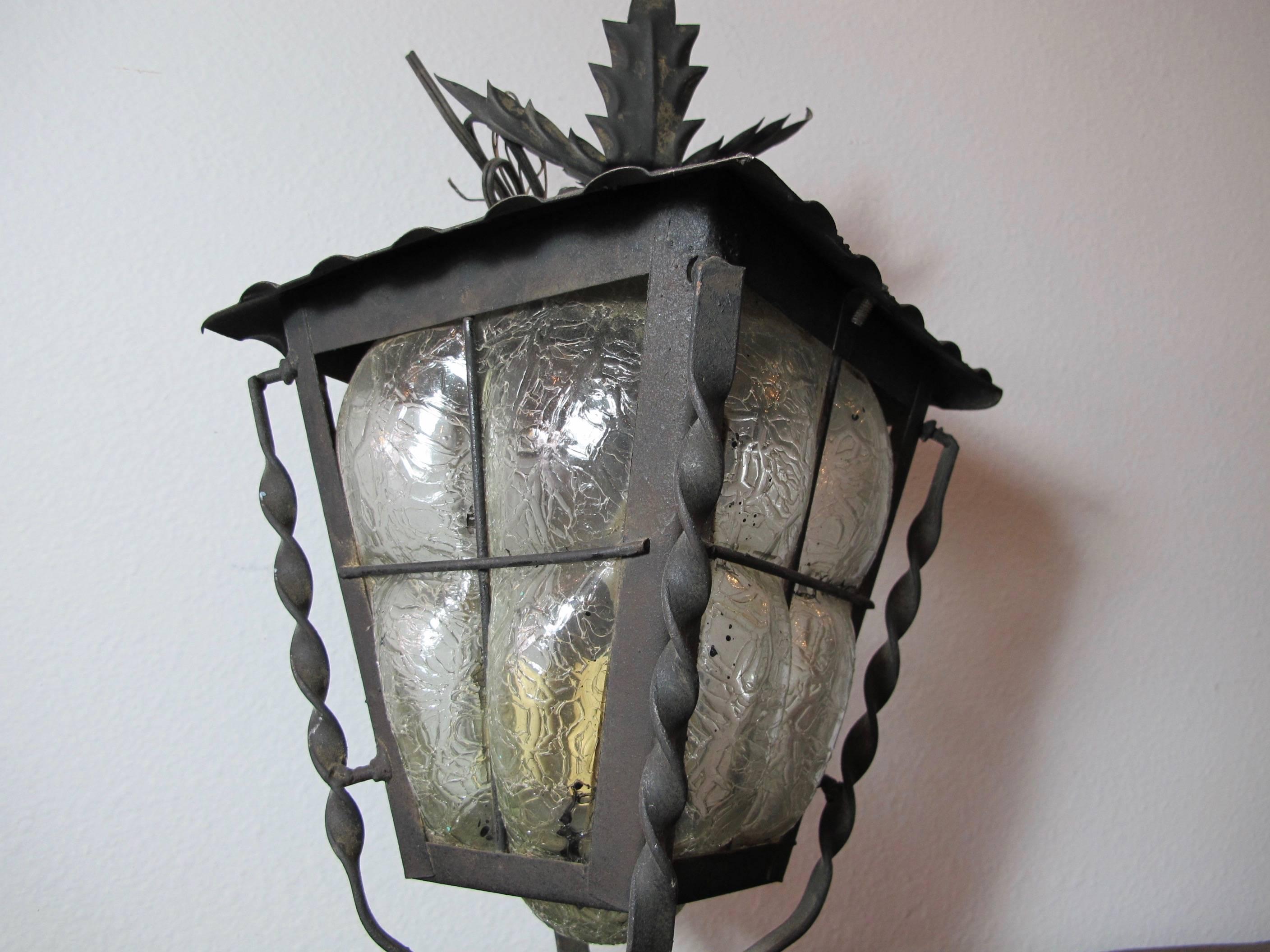 Black Vintage Bubble Glass Lantern In Good Condition In Encinitas, CA