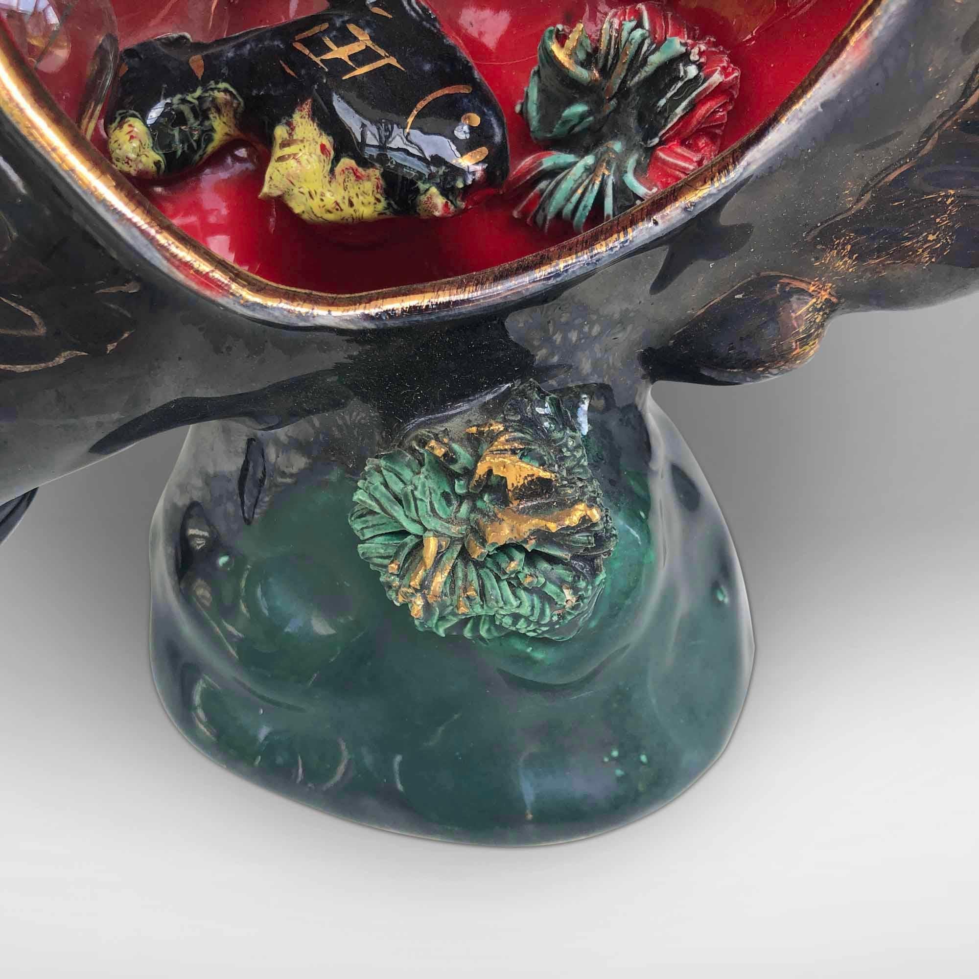 French Black Vintage Ceramic Fish Lamp Vallauris