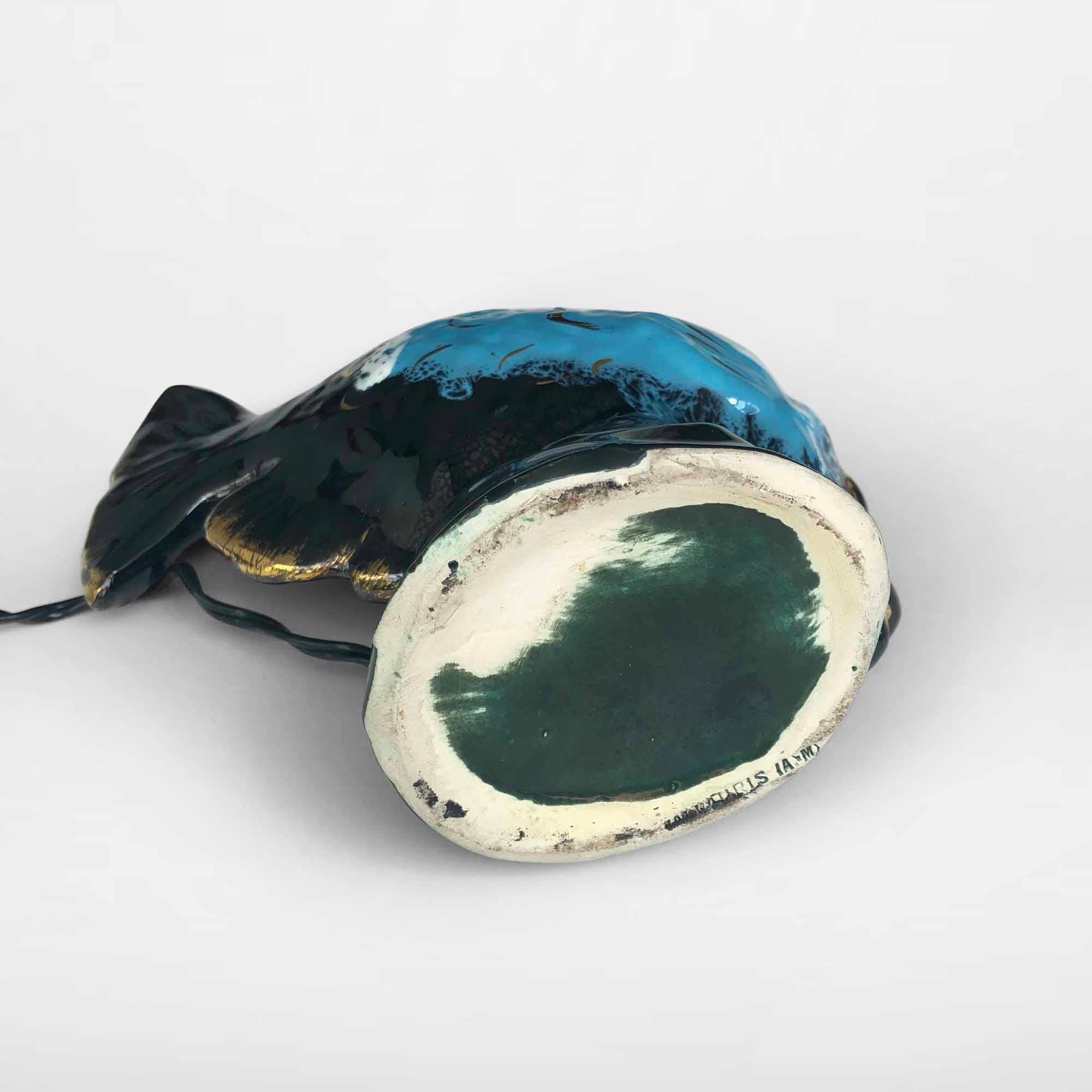 Black Vintage Ceramic Fish Lamp Vallauris 2