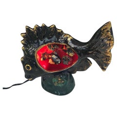 Black Vintage Ceramic Fish Lamp Vallauris