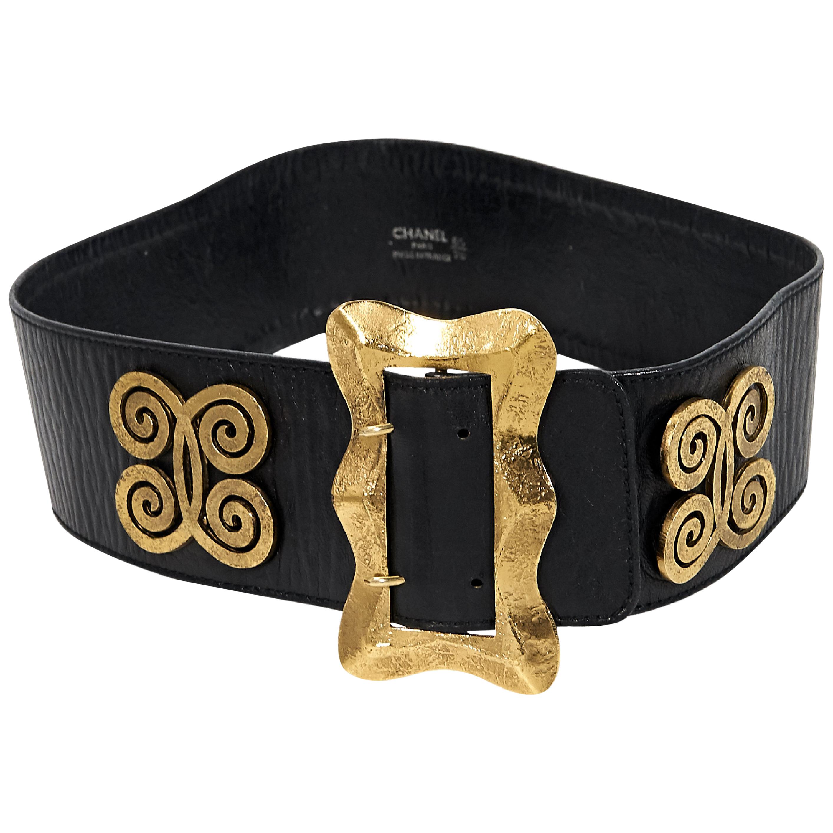 Black Vintage Chanel Wide Butterfly Leather Belt