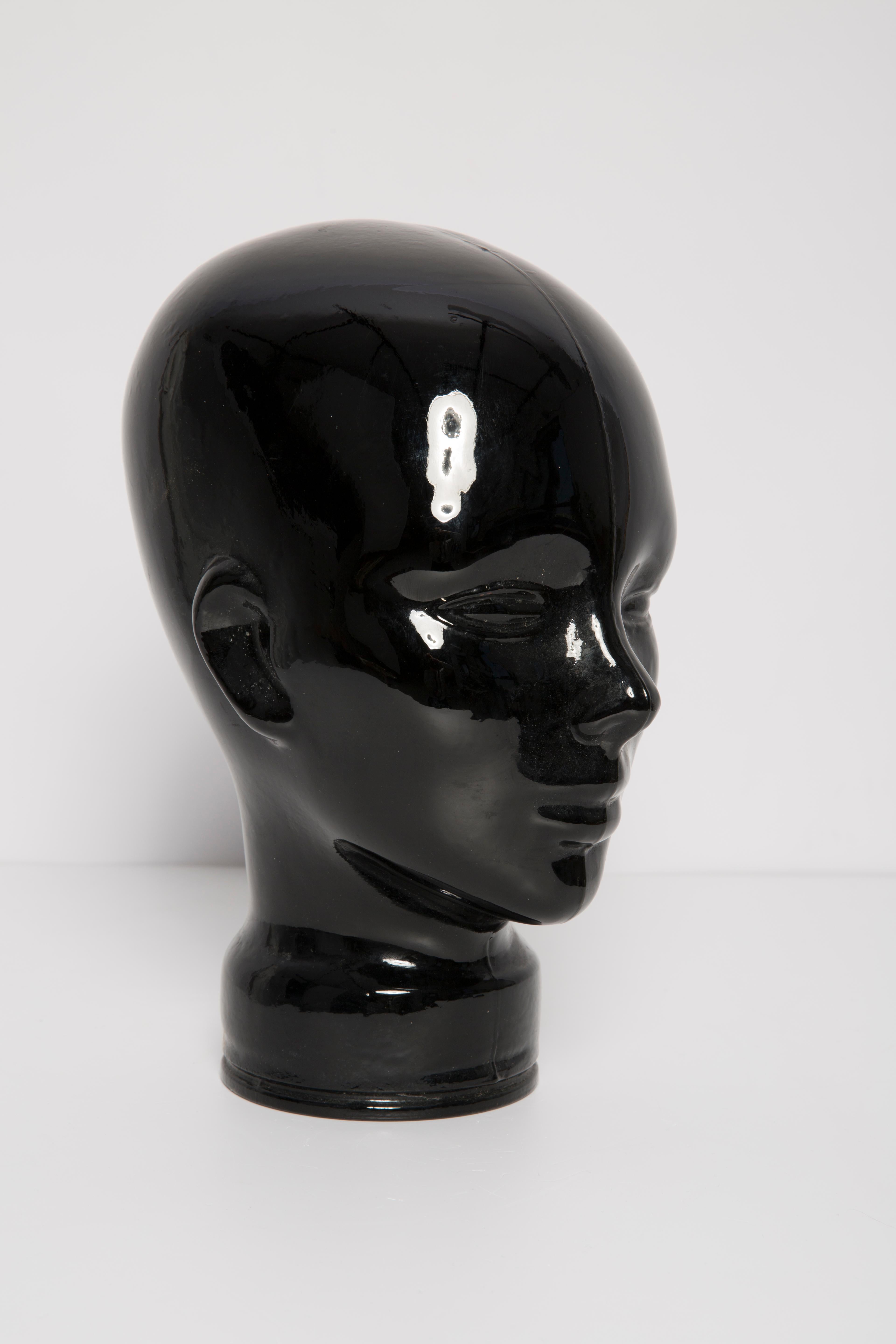 Mid-Century Modern Black Vintage Decorative Mannequin Glass Head Sculpture, 1970s, Germany