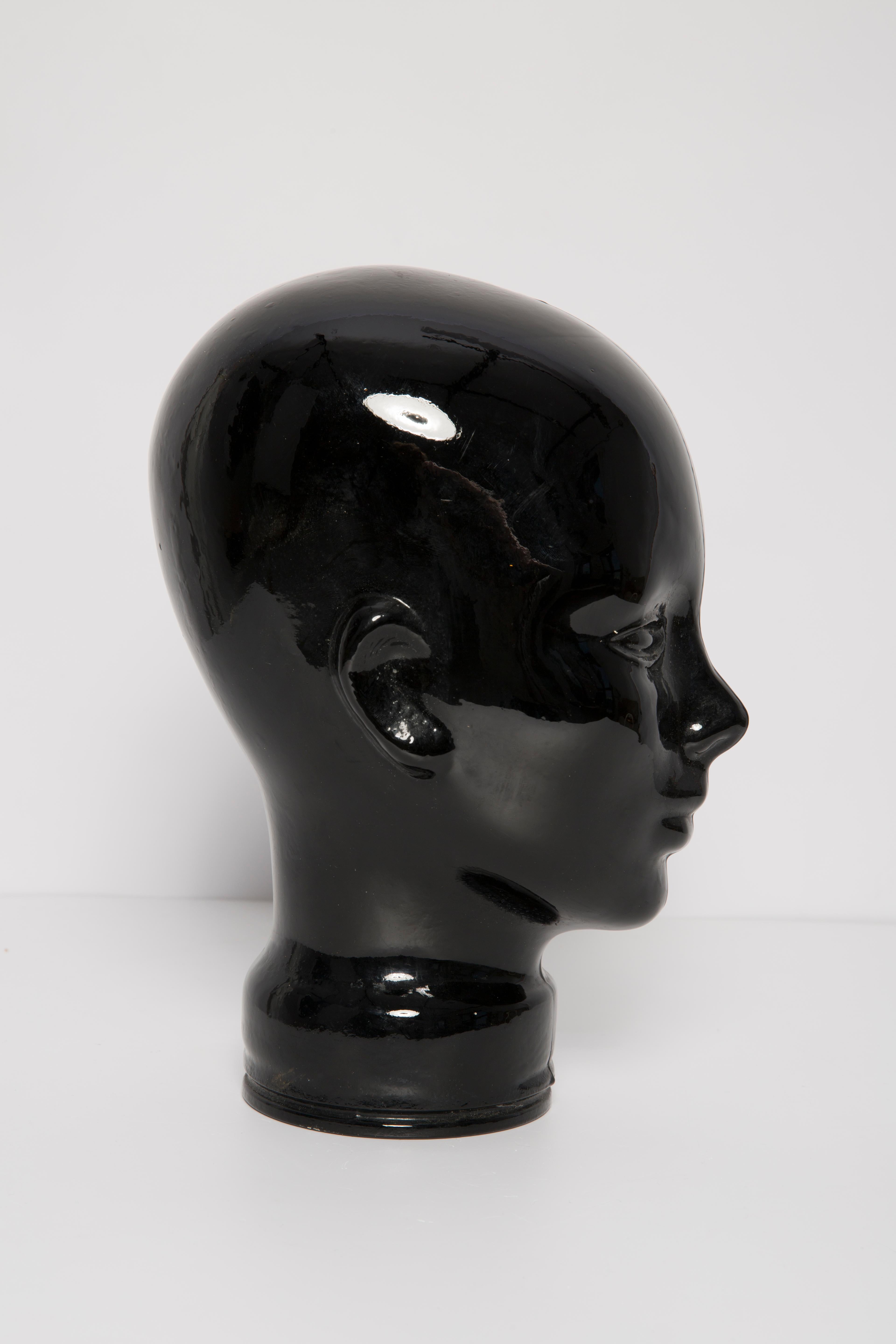 Black Vintage Decorative Mannequin Glass Head Sculpture, 1970s, Germany In Good Condition In 05-080 Hornowek, PL