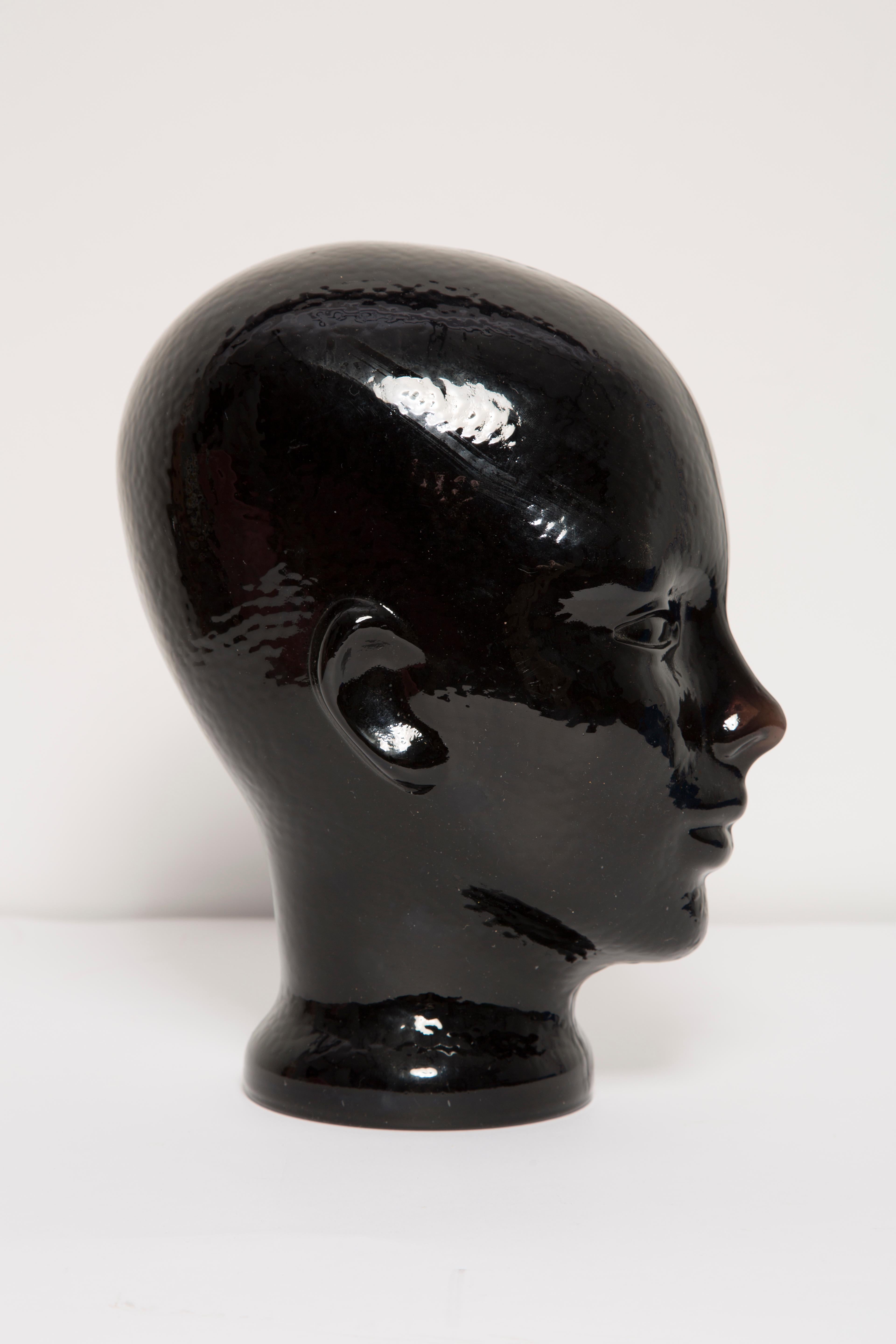 Black Vintage Decorative Mannequin Glass Head Sculpture, 1970s, Germany In Good Condition For Sale In 05-080 Hornowek, PL