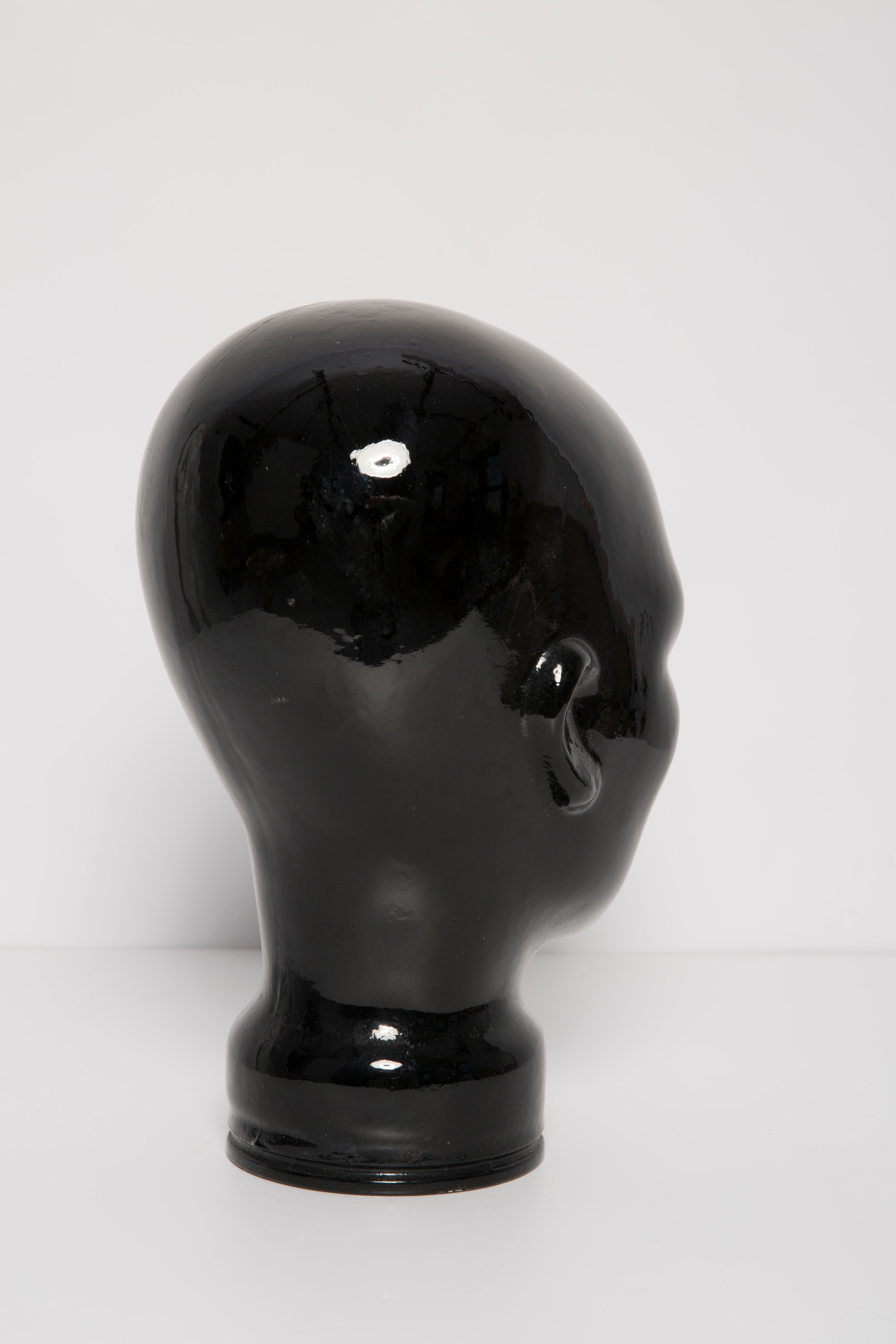 20th Century Black Vintage Decorative Mannequin Glass Head Sculpture, 1970s, Germany