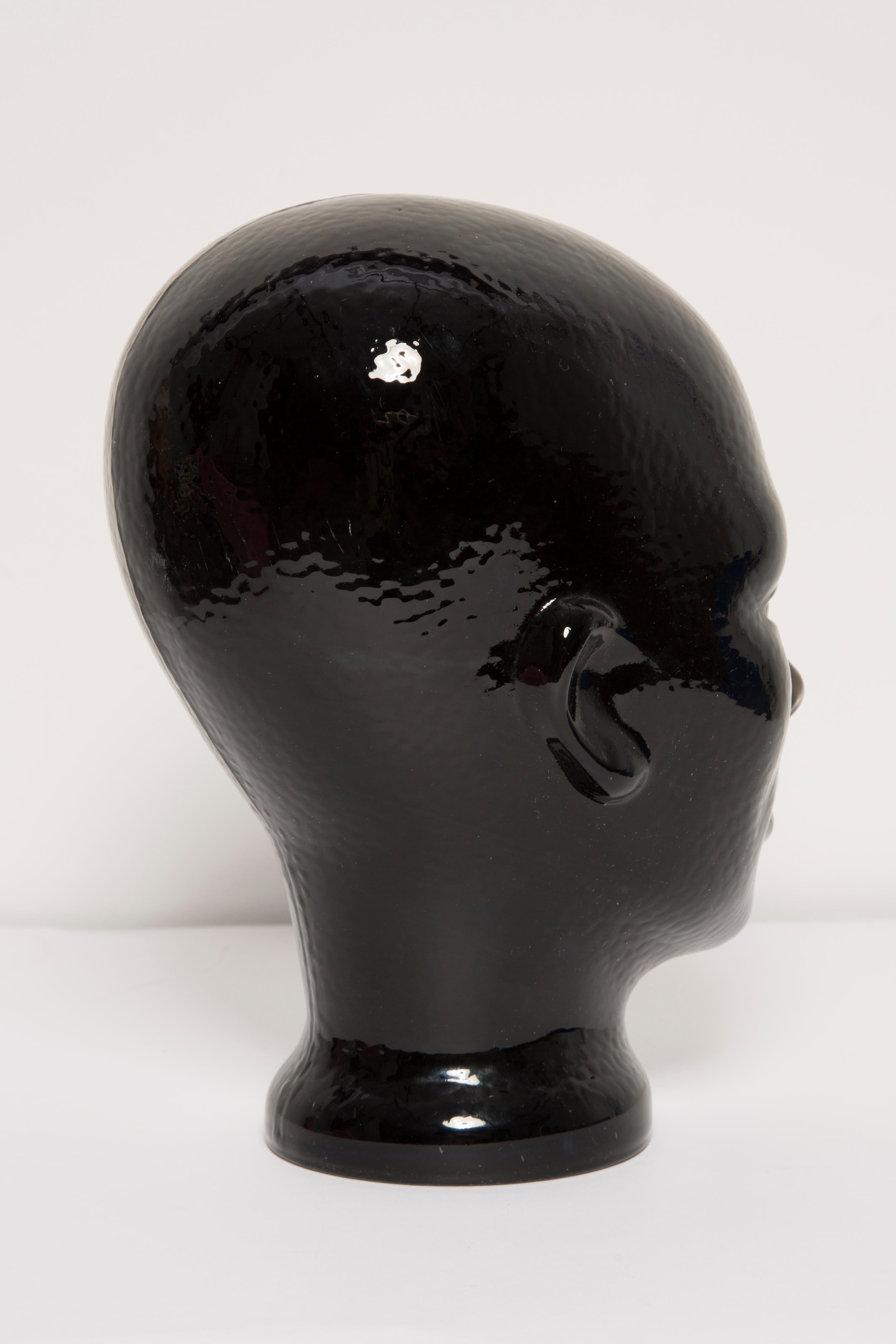 20th Century Black Vintage Decorative Mannequin Glass Head Sculpture, 1970s, Germany For Sale