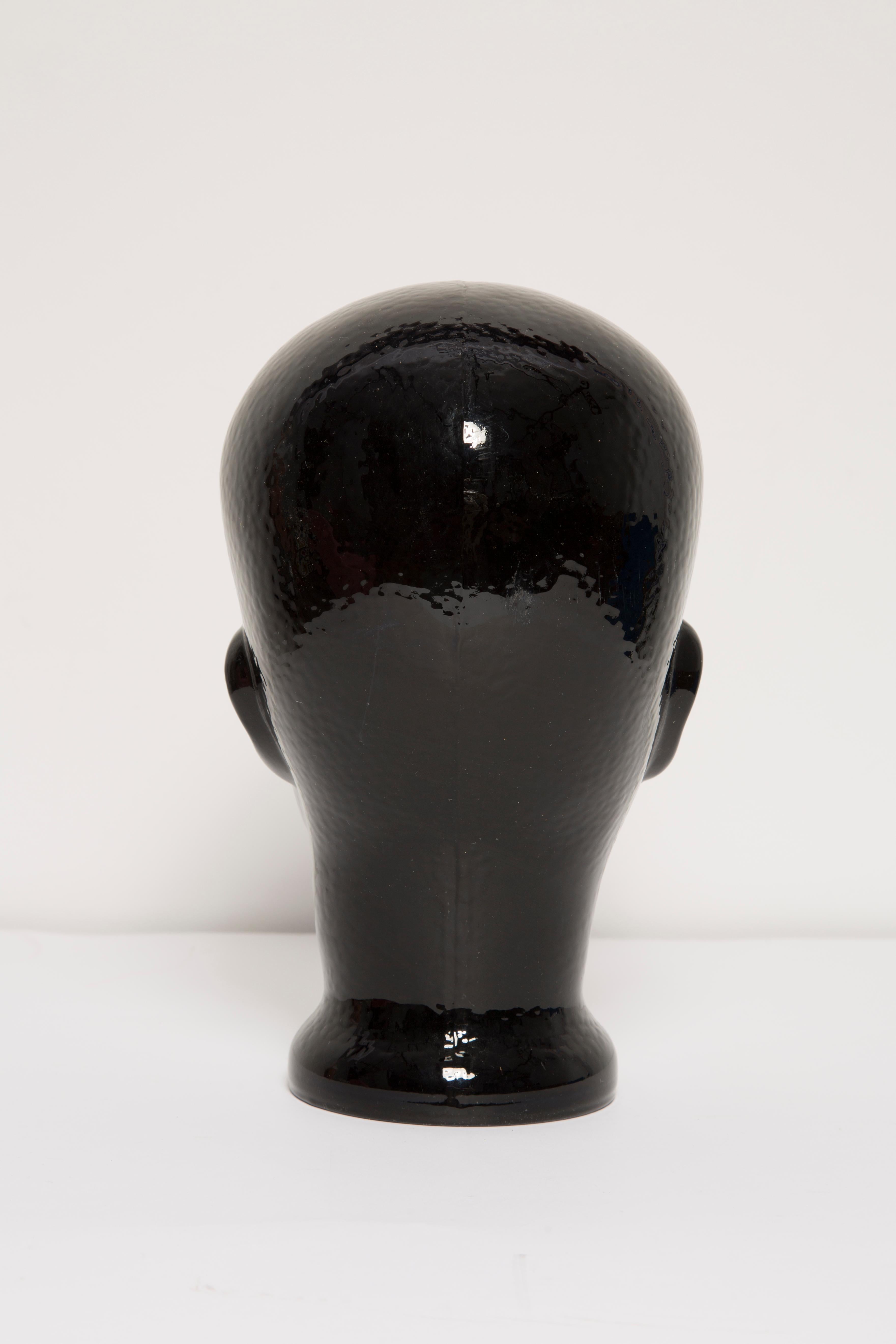 Black Vintage Decorative Mannequin Glass Head Sculpture, 1970s, Germany For Sale 1
