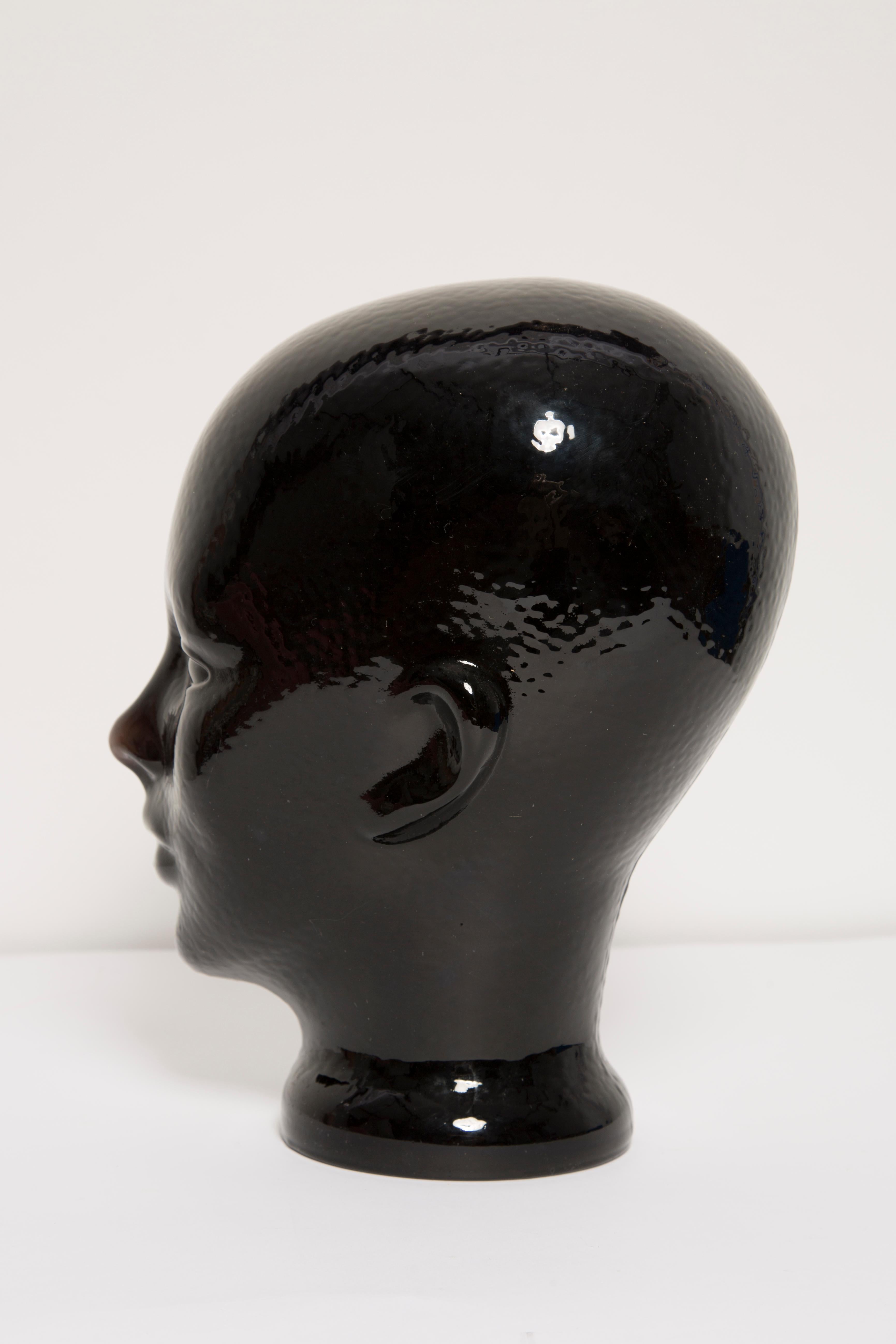 Black Vintage Decorative Mannequin Glass Head Sculpture, 1970s, Germany For Sale 2
