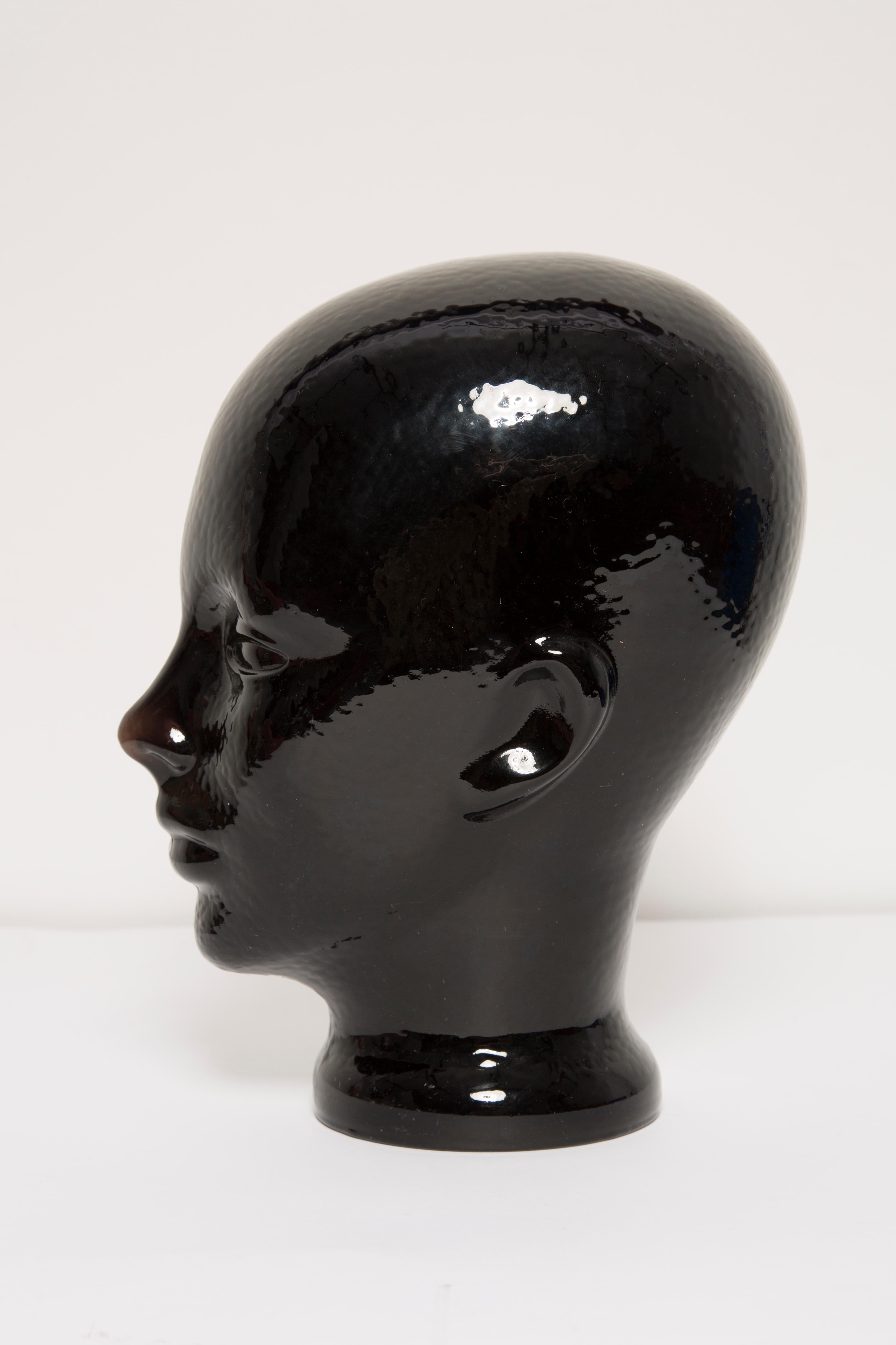 Black Vintage Decorative Mannequin Glass Head Sculpture, 1970s, Germany For Sale 3