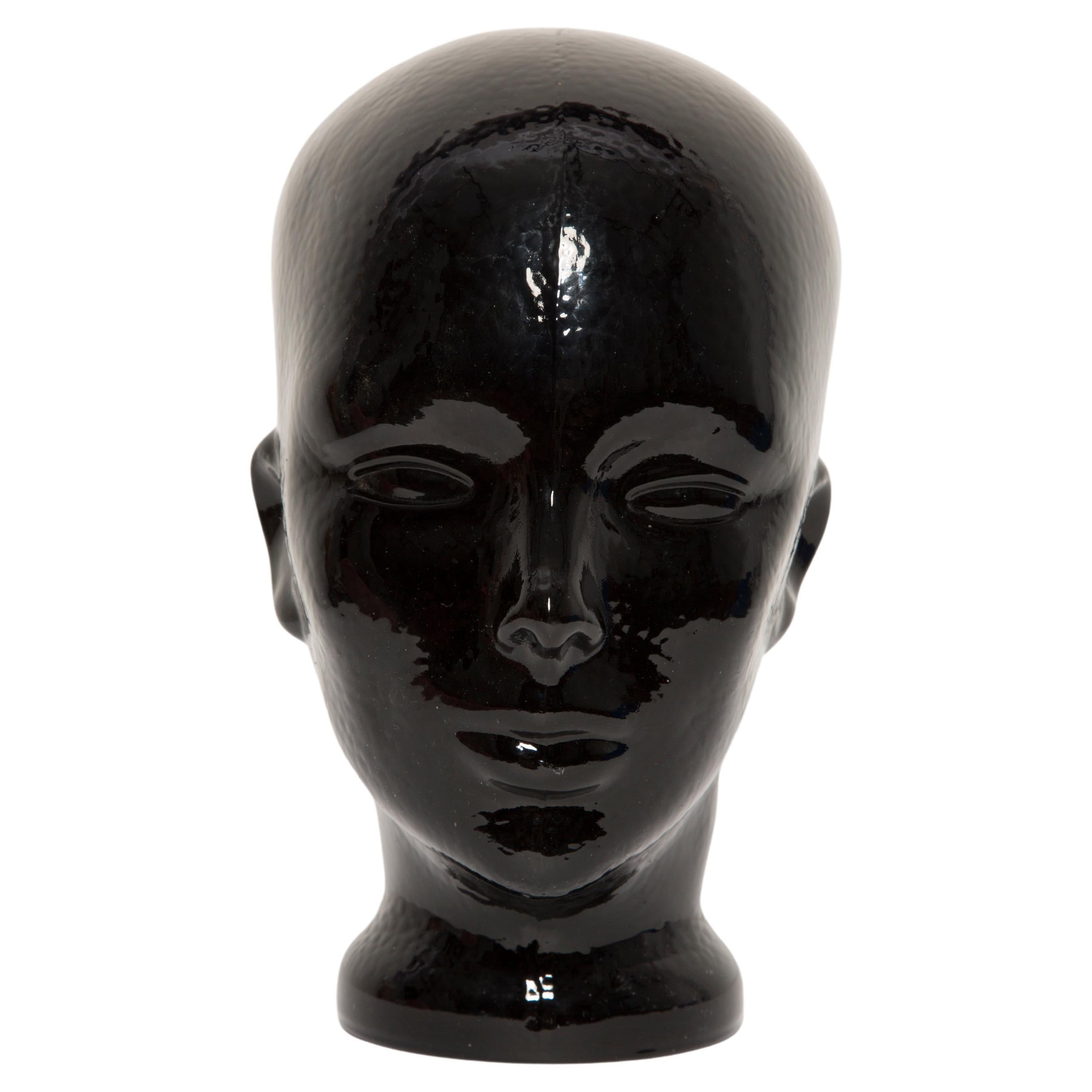 Sculpture de tête décorative en verre noir vintage en forme de mannequin, 1970, Allemagne