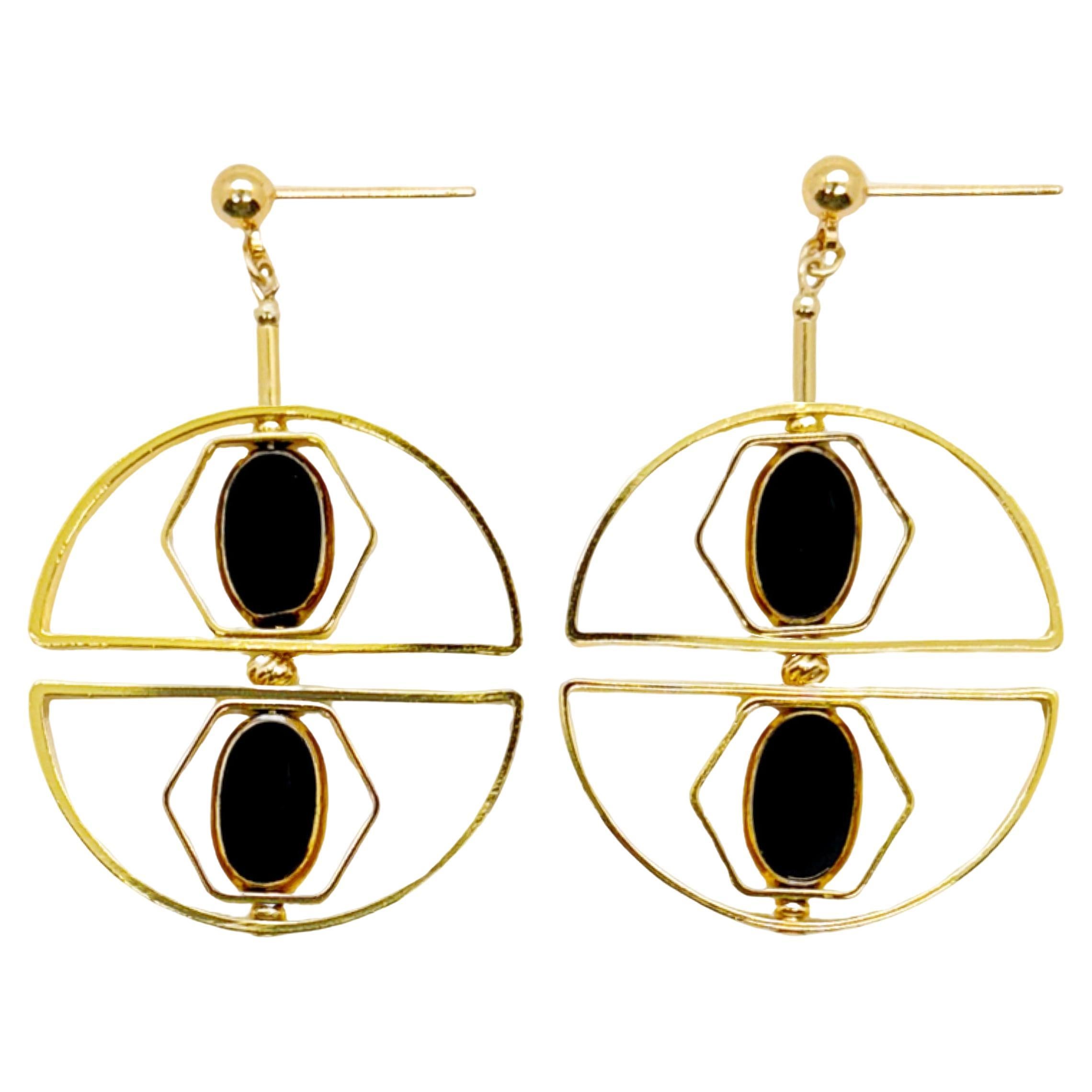 Black Vintage German Glass Beads, Art Deco 2419E Earrings For Sale