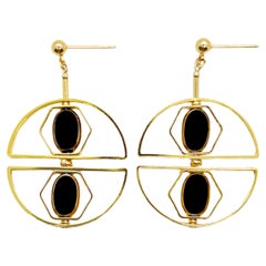 Schwarze Vintage-Ohrringe aus deutschem Glas mit Perlen, Art déco 2419E, Schwarz
