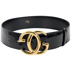 Black Vintage Gucci GG Logo Patent Leather Belt