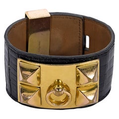 Hermes Black Crocodile Collier de Chien Bracelet