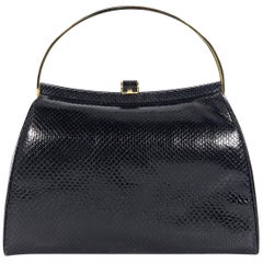 Judith Leiber Black Leather Snakeskin Handbag