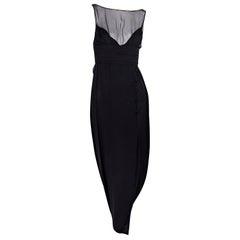 Black Vintage Karl Lagerfeld Silk Mesh-Accented Midi Dress