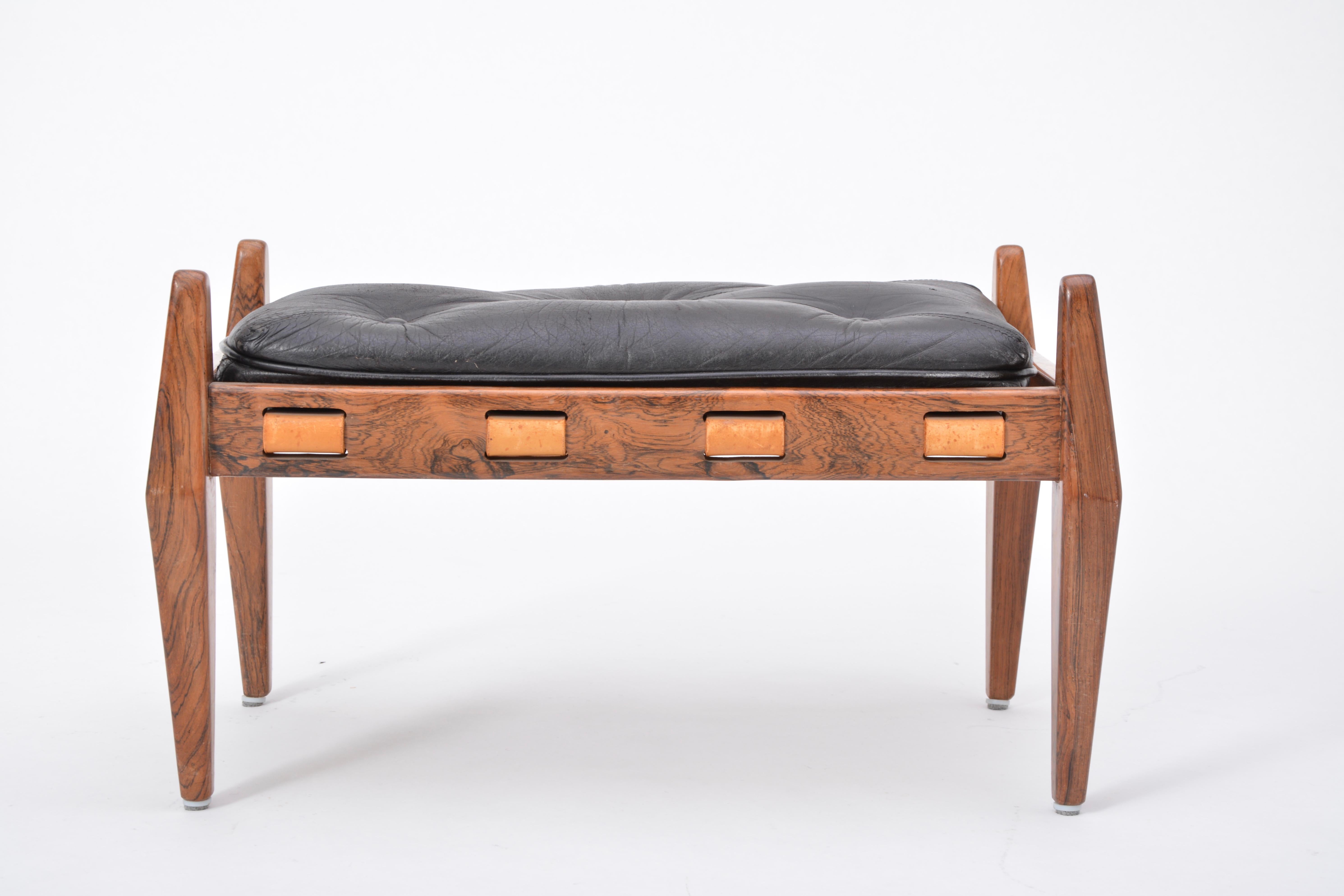 Mid-Century Modern Black Mid-Century  Leather ottoman or foot stool, Attributed to Sergio Rodrigues