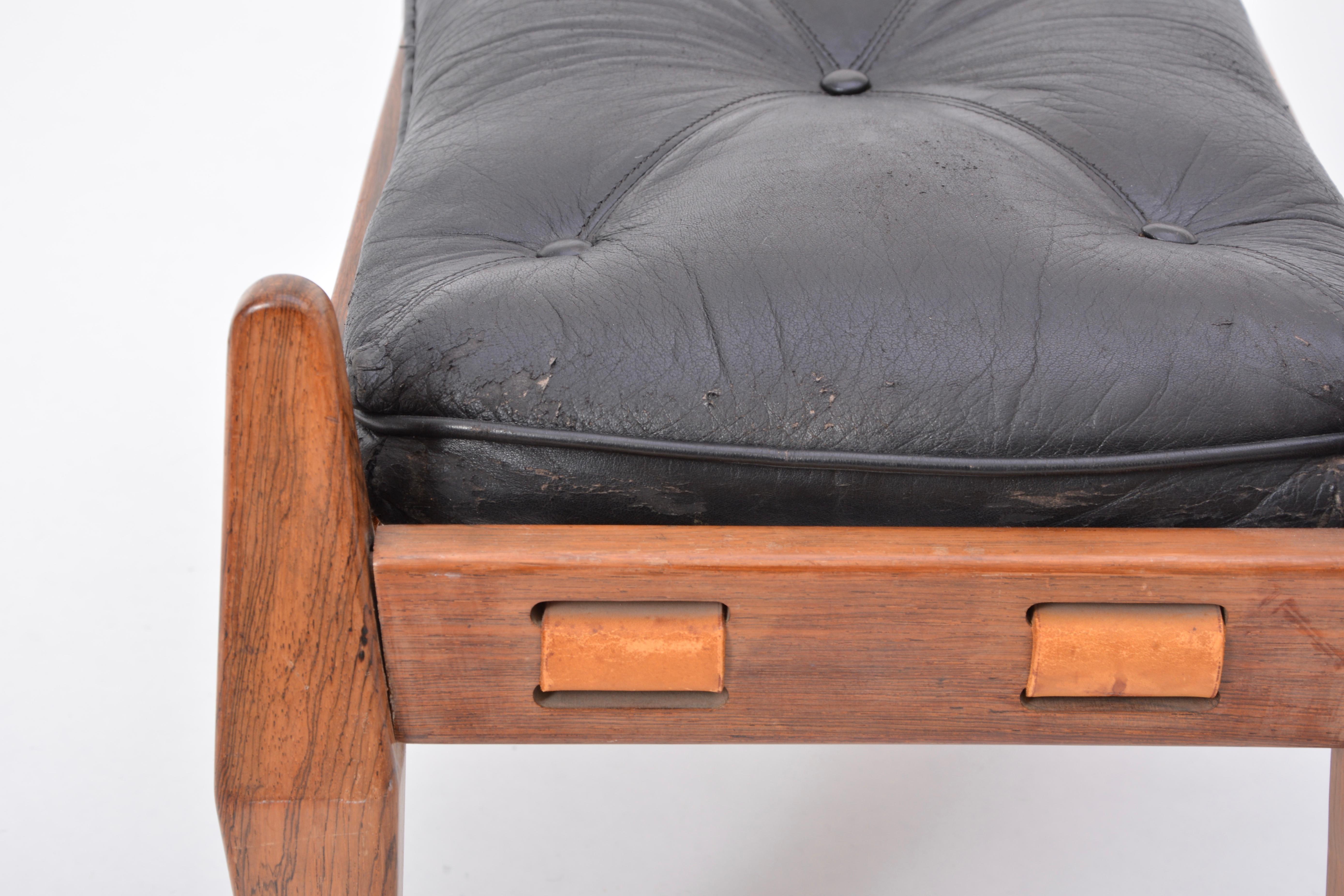 20th Century Black Mid-Century  Leather ottoman or foot stool, Attributed to Sergio Rodrigues