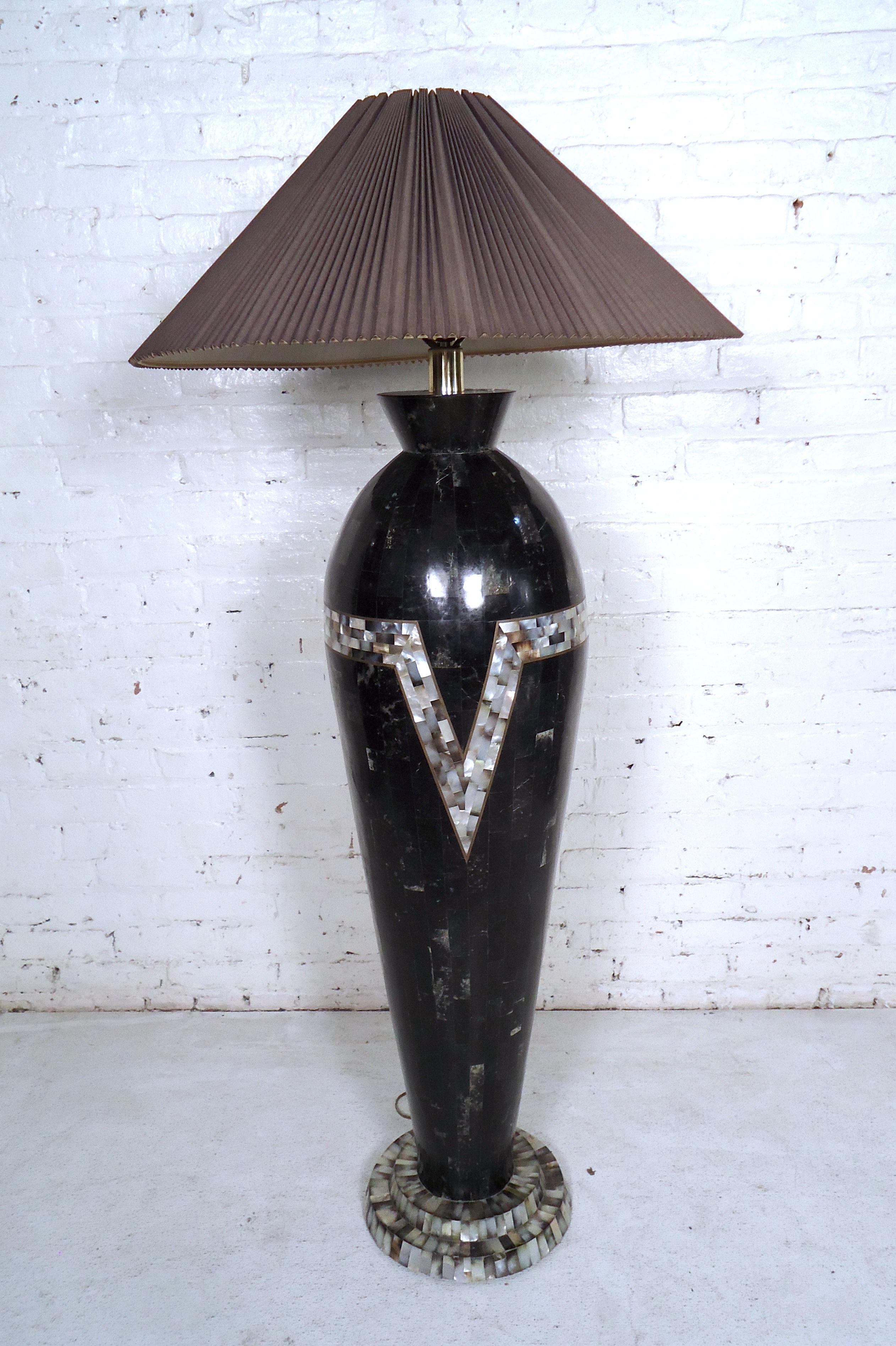 Beautiful vintage modern black floor lamp featuring a unique mosaic tile design throughout the centre and bottom.

(Please confirm item location - NY or NJ - with dealer).