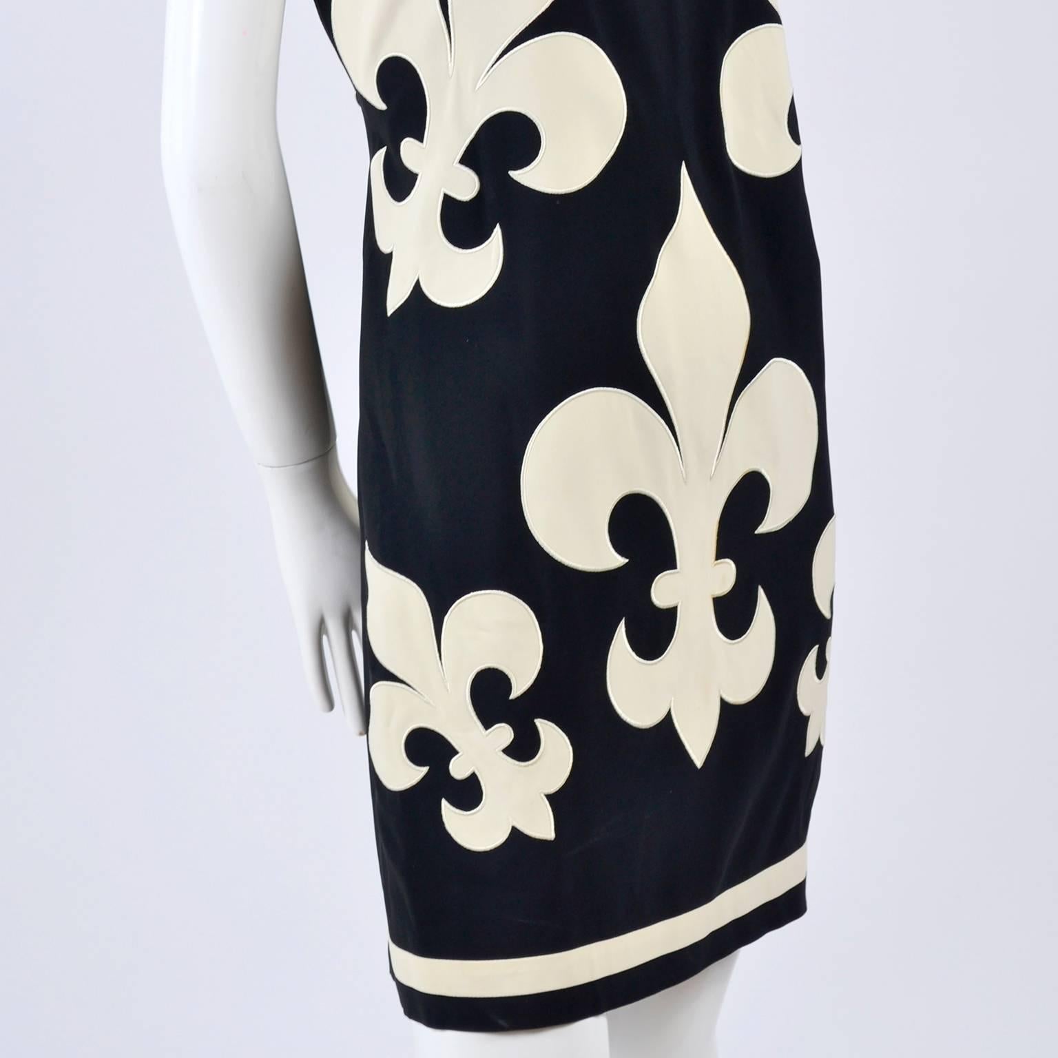 Black 1989 Vintage Moschino Couture Cruise Me Baby Dress in Bold Fleur de Lis Print