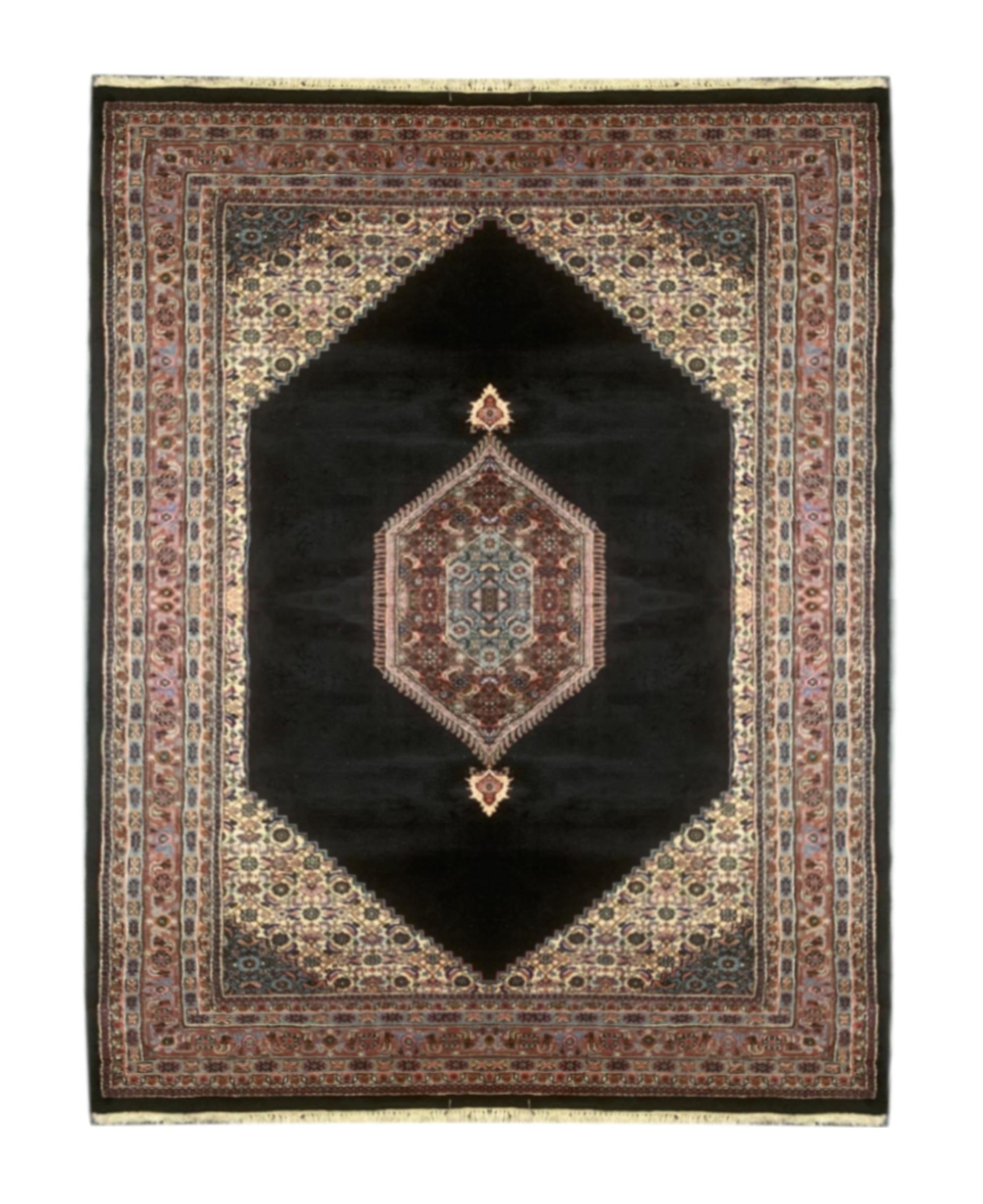 Kazakh Tapis vintage noir, tapis géométrique en médaillon, tapis d'intérieur pour salle de séjour en vente