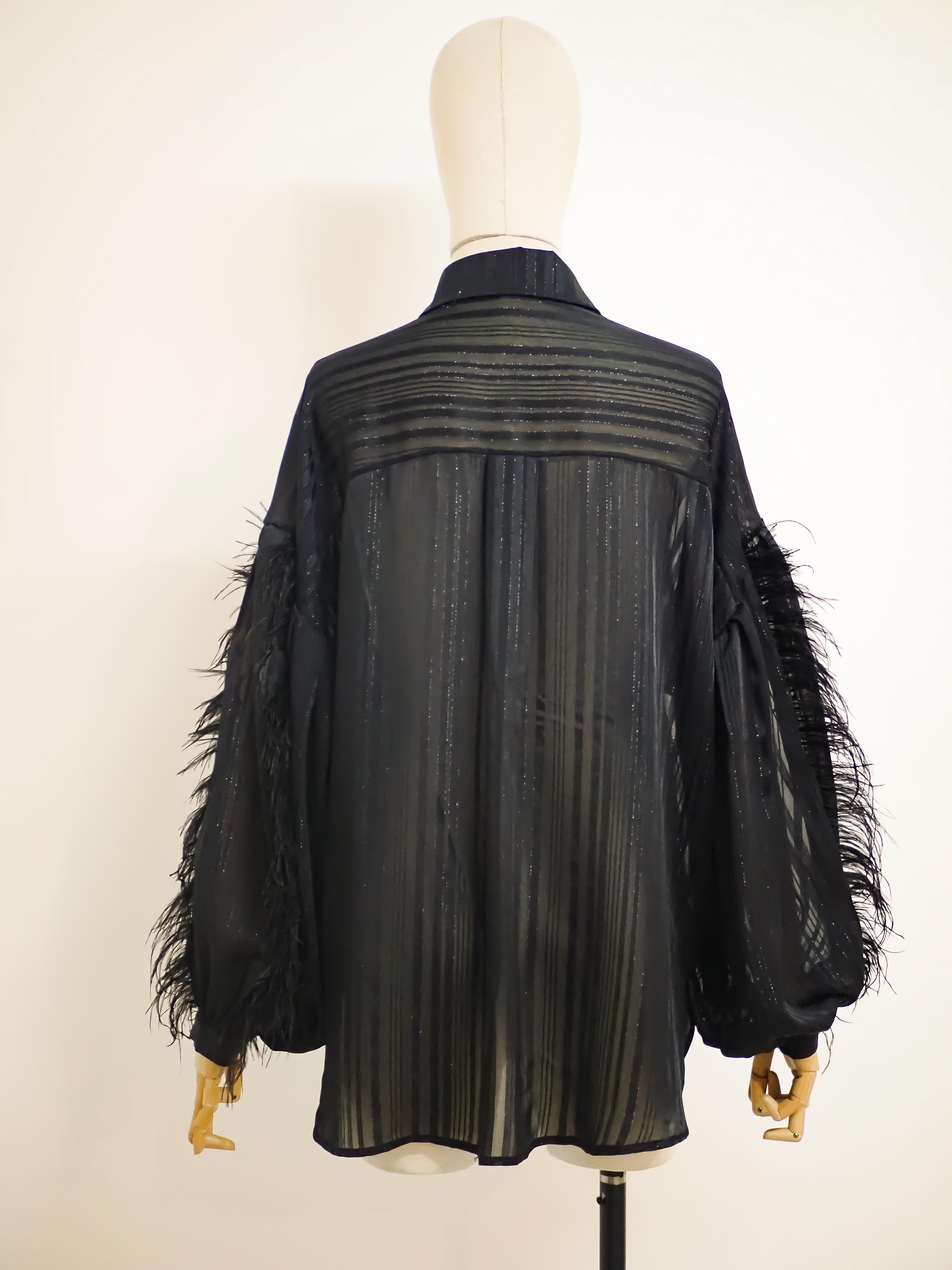 Black vintage shirt with feathers For Sale 4