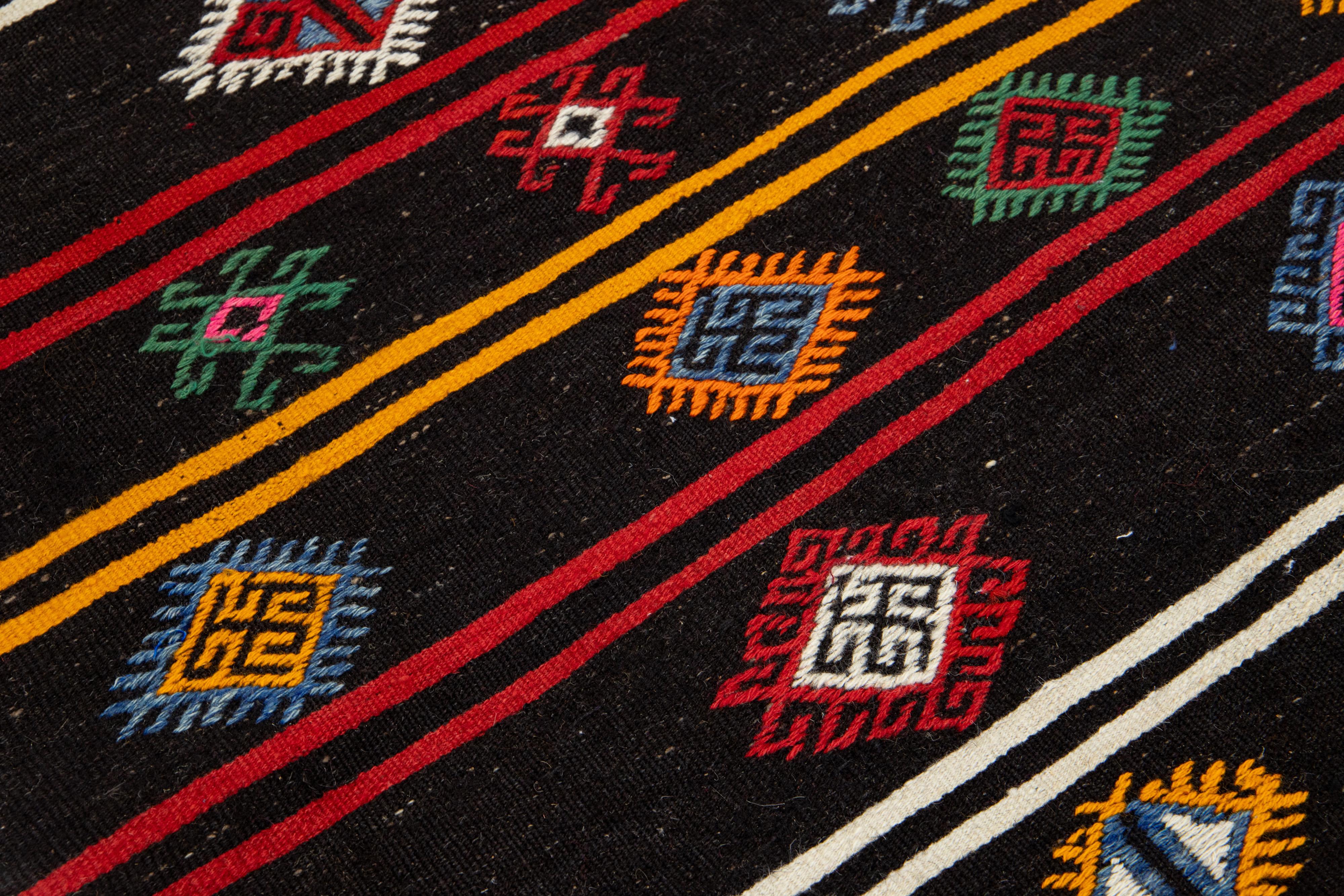 Black Vintage Turkish Kilim Wool Rug With Geometric Design For Sale 5