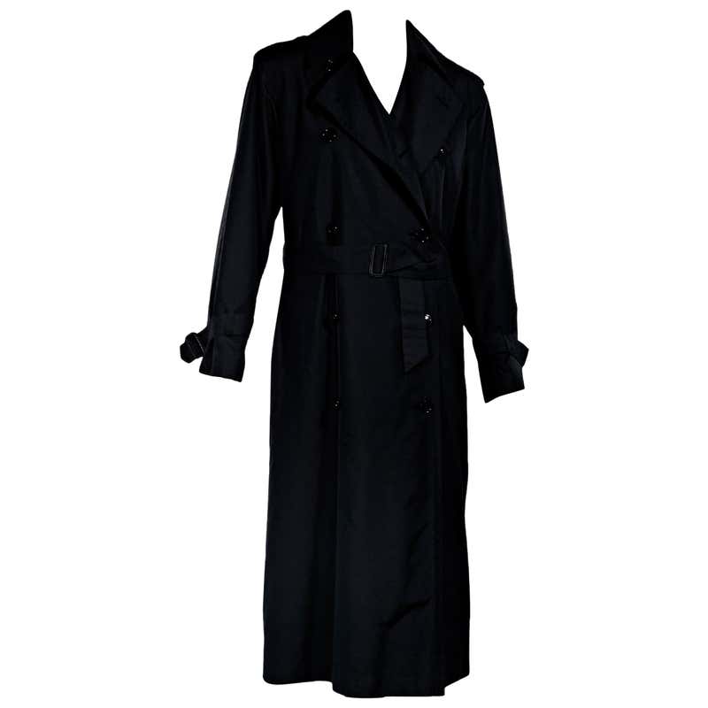 Black Vintage Yves Saint Laurent Silk Trench Coat For Sale at 1stDibs