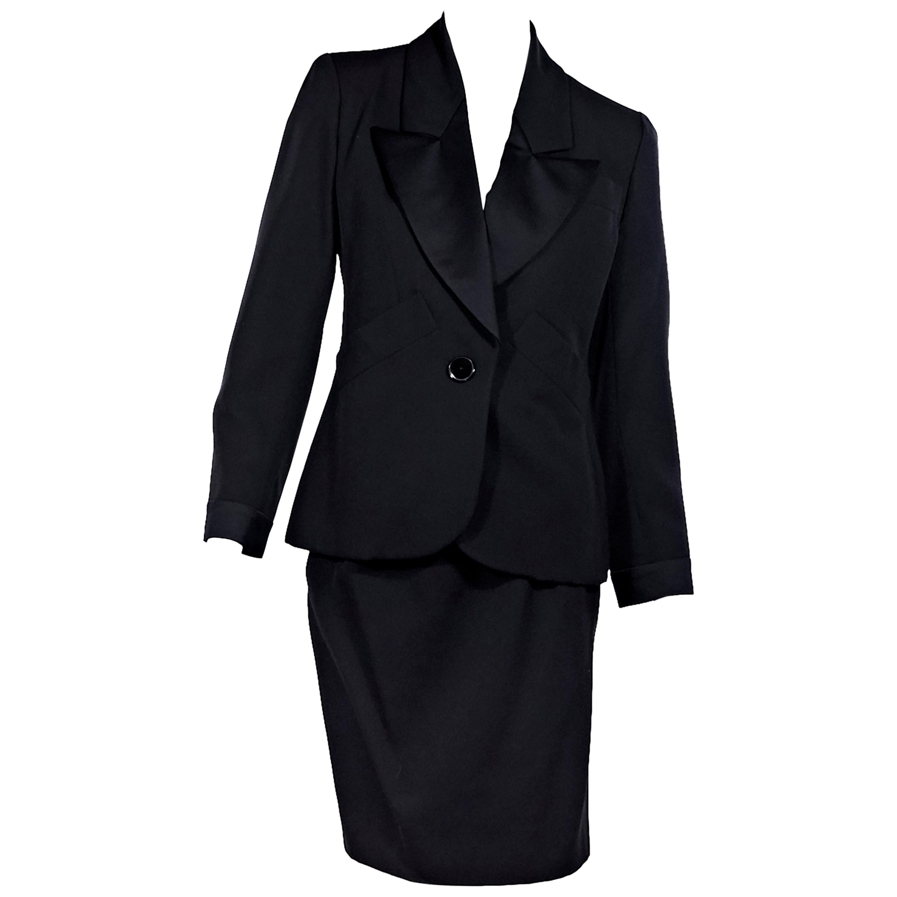 Black Vintage Yves Saint Laurent Wool Skirt Suit Set