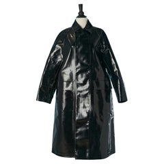 Manteau en vinyle noir avec patte de boutonnage en canevas de marque CHRISTIAN DIOR