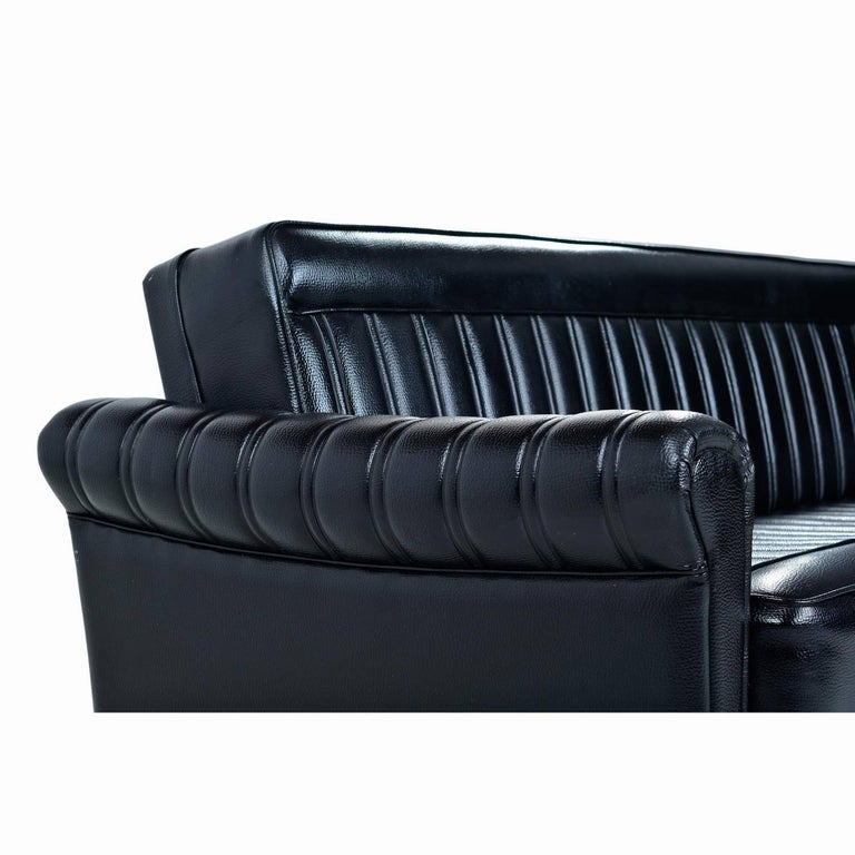 Black Vinyl Convertible Harvey Probber Style Sofa Sleeper Couch Made in
