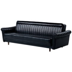 Black Vinyl Convertible Harvey Probber Style Sofa Sleeper Couch Made in Japan