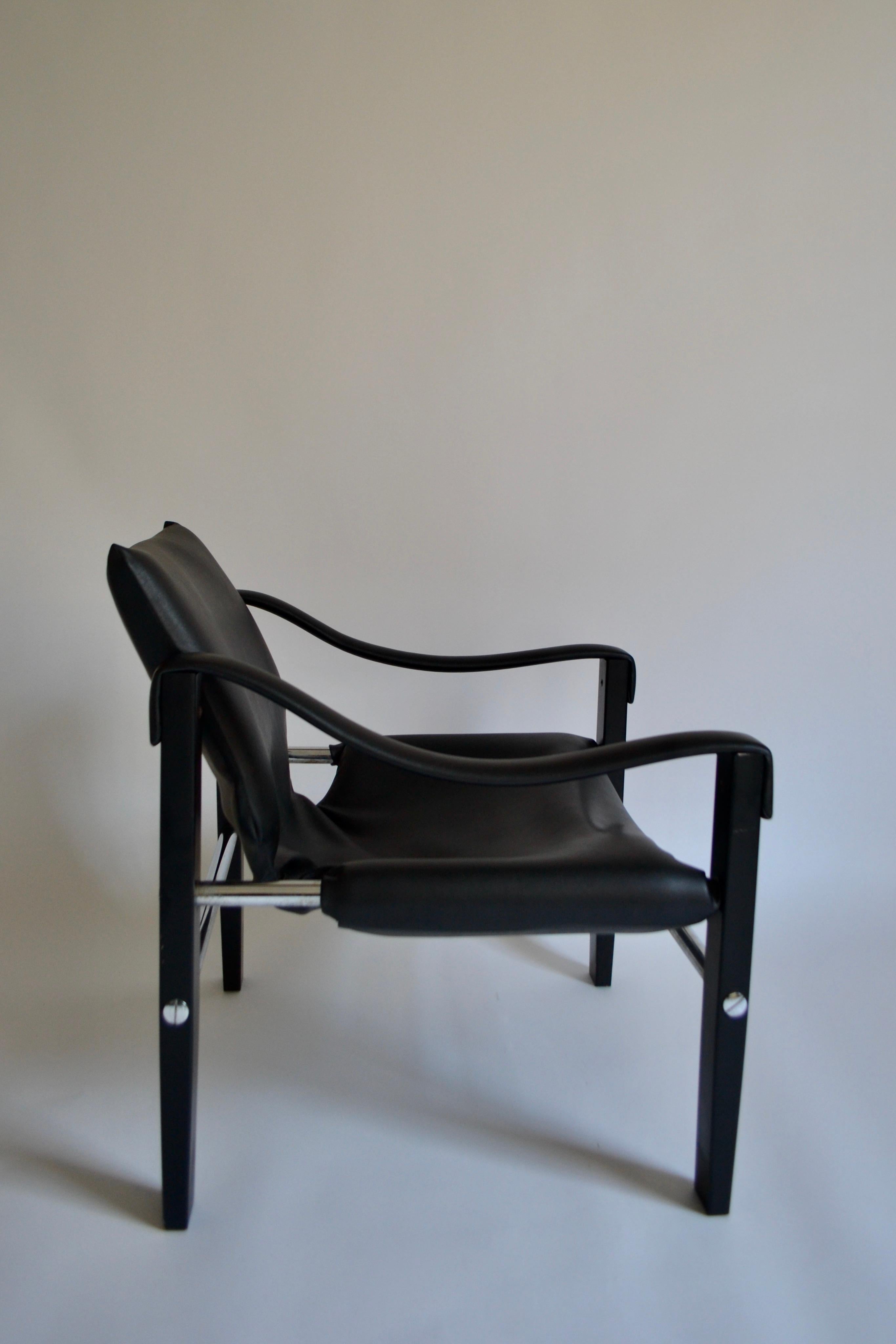 British Black Vinyl Safari Chair by Maurice Burke for Arkana, 1980s