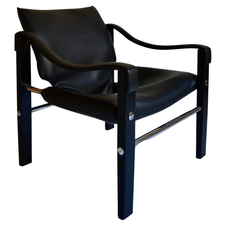 Black Vinyl Safari Chair by Maurice Burke for Arkana, 1980s For Sale