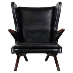 Vintage Black Vinyl & Teak Danish "Model 91" Chair by Svend Skipper 