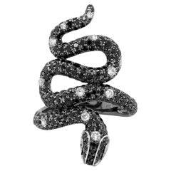 'Black Viper' Made of Natural Black Diamond & White Diamond 18K Cocktail Ring