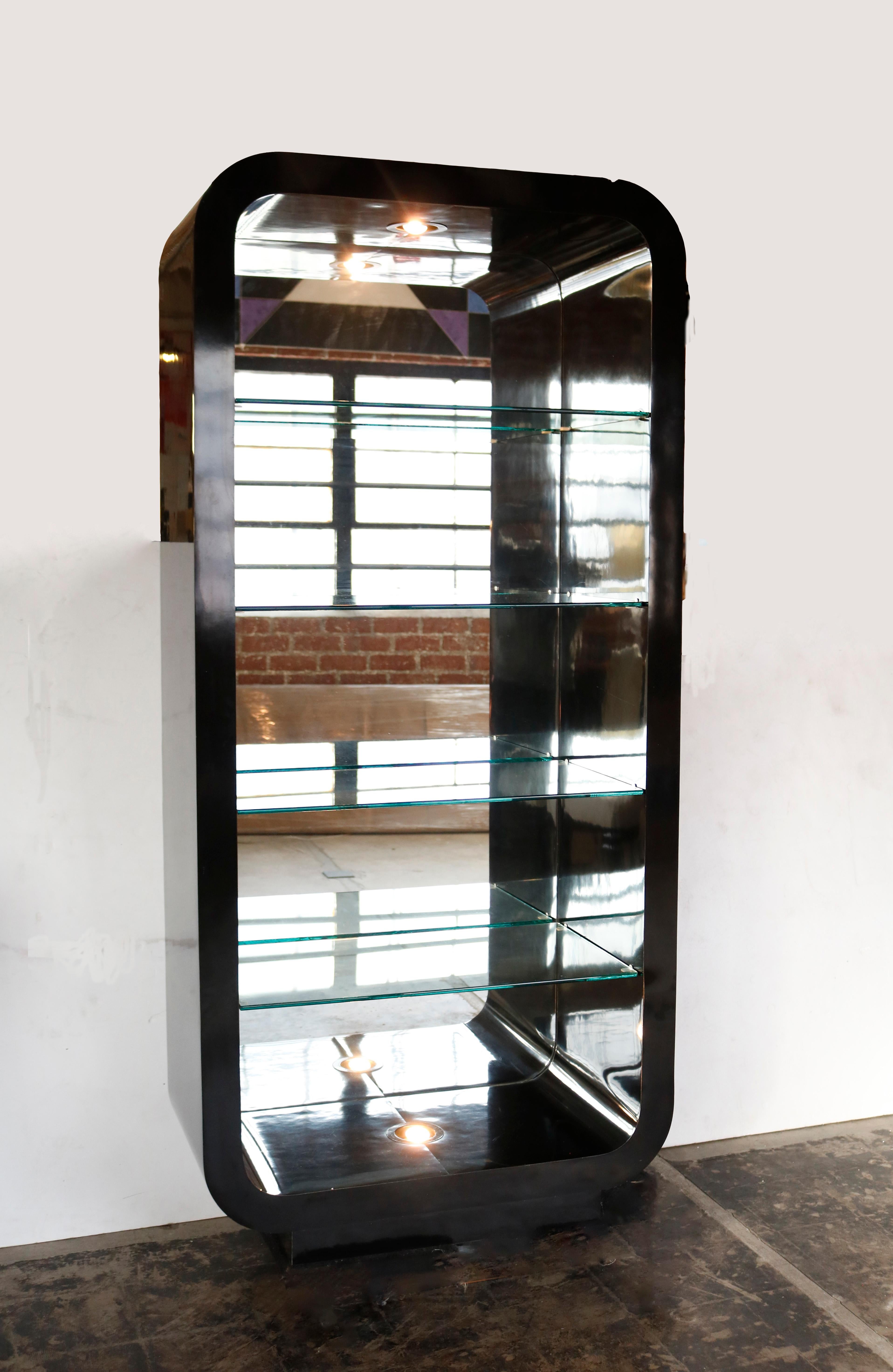 Mid-Century Modern 1970s Black Vitrine with Recess Lighting