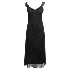 Used Black Vivienne Tam Embroidered Mesh Maxi Dress Size 3