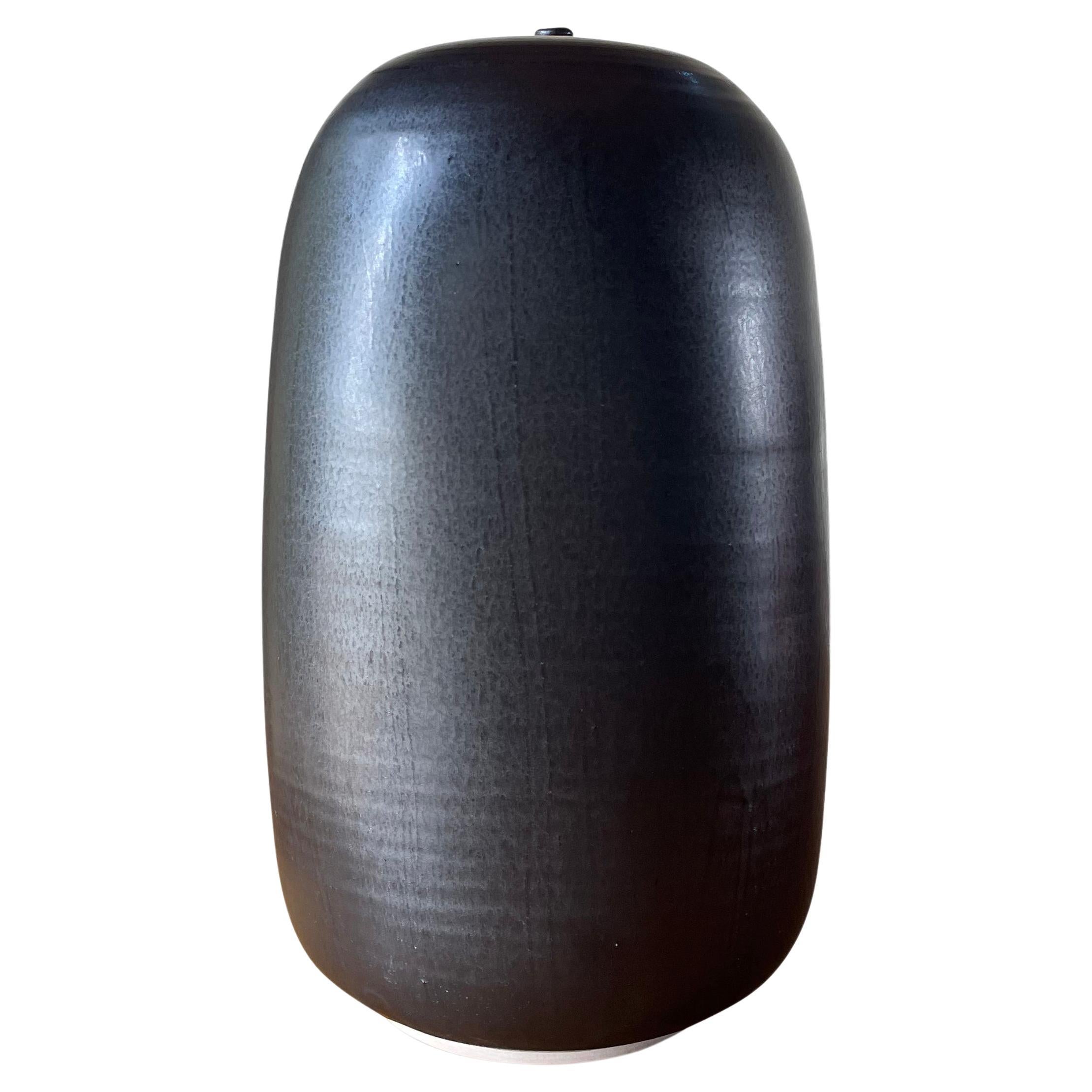 Black Wabi Sabi Hand Made Ceramic Vase, One-of-a-Kind Sculpture by Skoby Joe