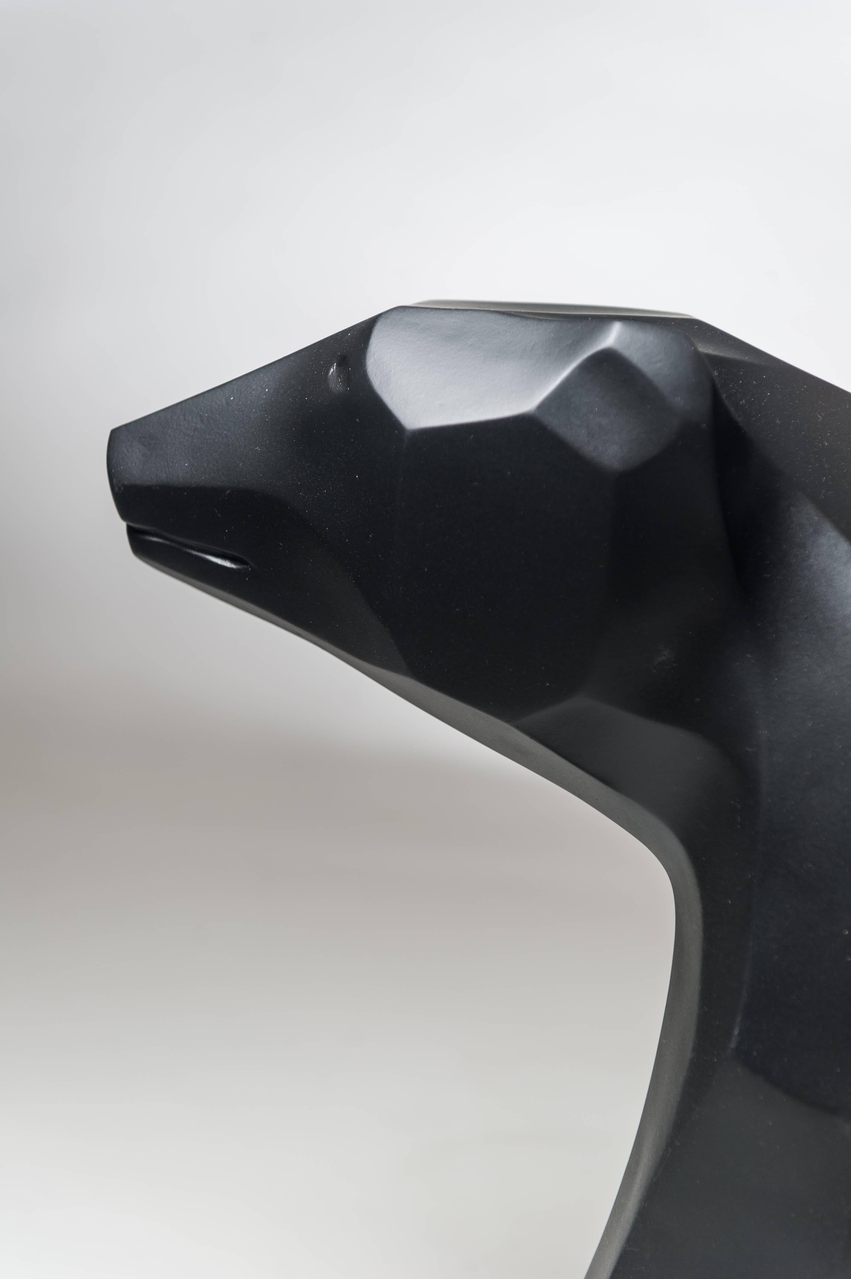 Black Walking Bear Side or End Table Contemporary Handmade Hydrostone Sculpture In New Condition For Sale In Toronto, Ontario