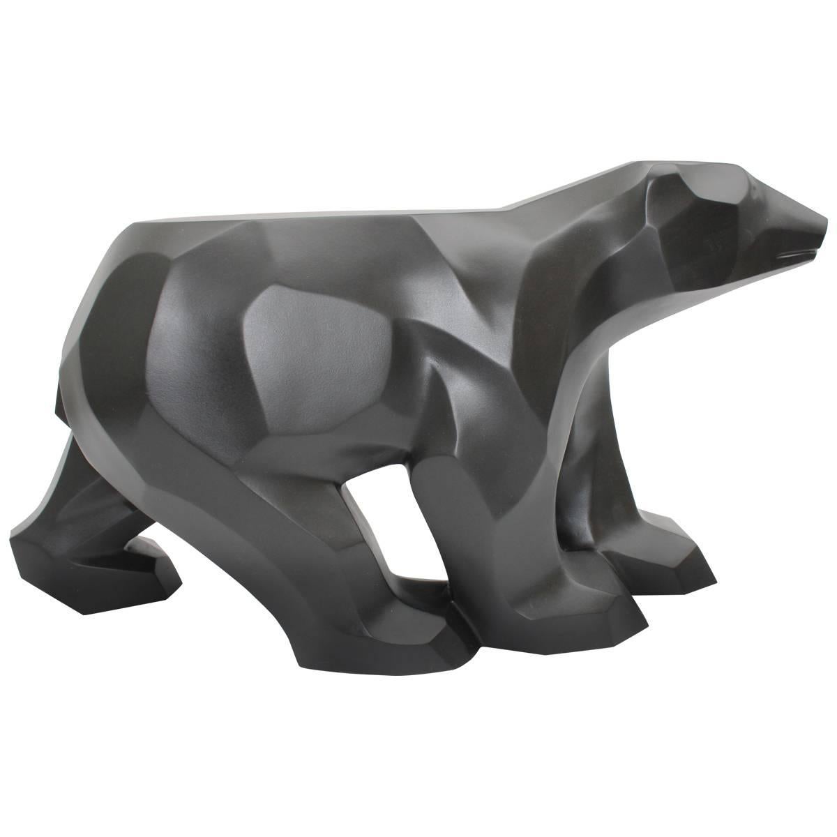 Black Walking Bear Side or End Table Contemporary Handmade Hydrostone Sculpture For Sale