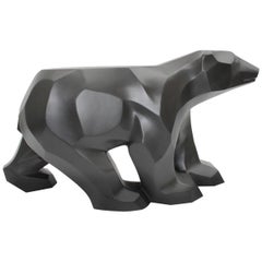 Black Walking Bear Side or End Table Contemporary Handmade Hydrostone Sculpture