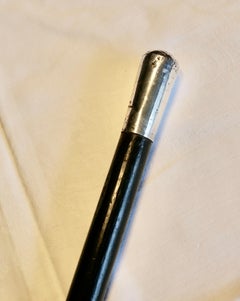 Black Walking Stick With Silver Hall Marked  Handle.