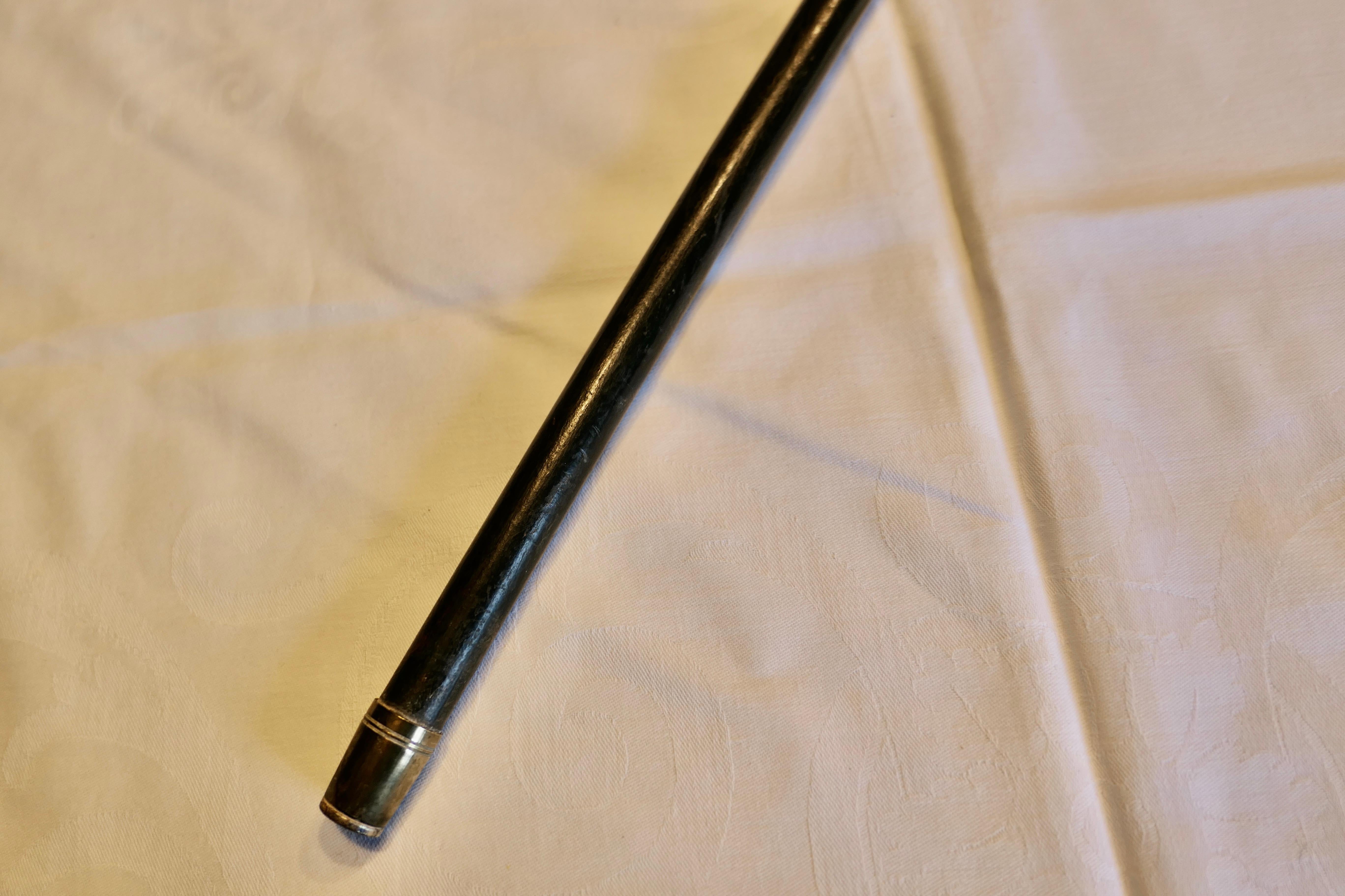 Adam Style Black Walking Stick With Silver Hall Marked  Handle.    For Sale