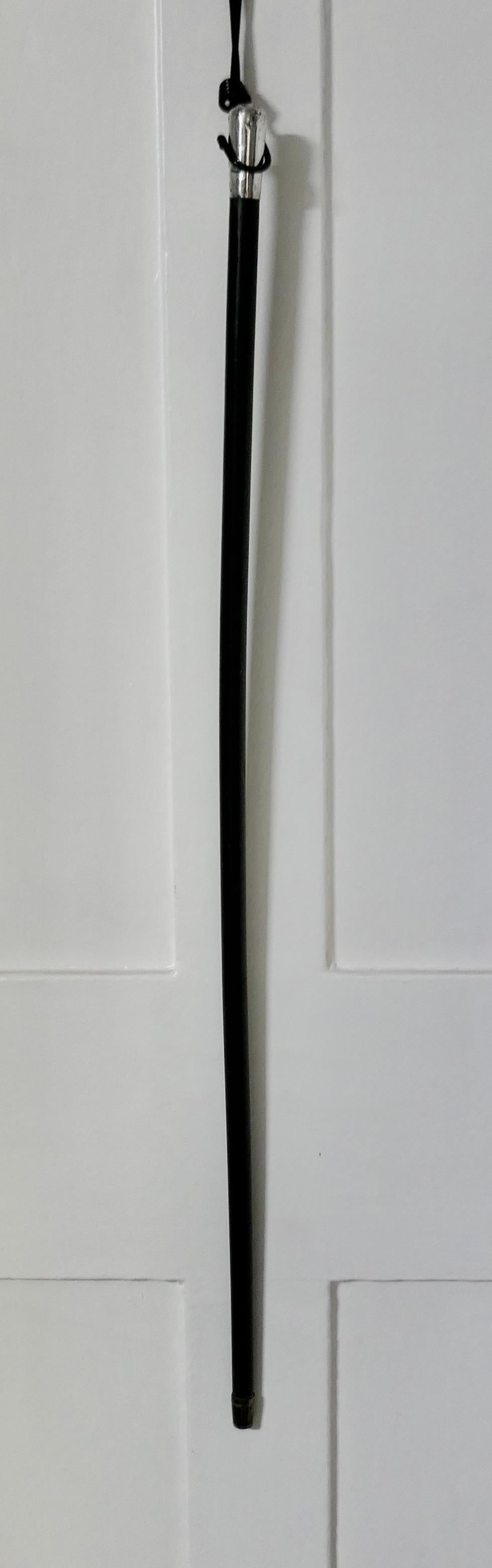 Black Walking Stick With Silver Hall Marked  Handle.    In Good Condition For Sale In Chillerton, Isle of Wight