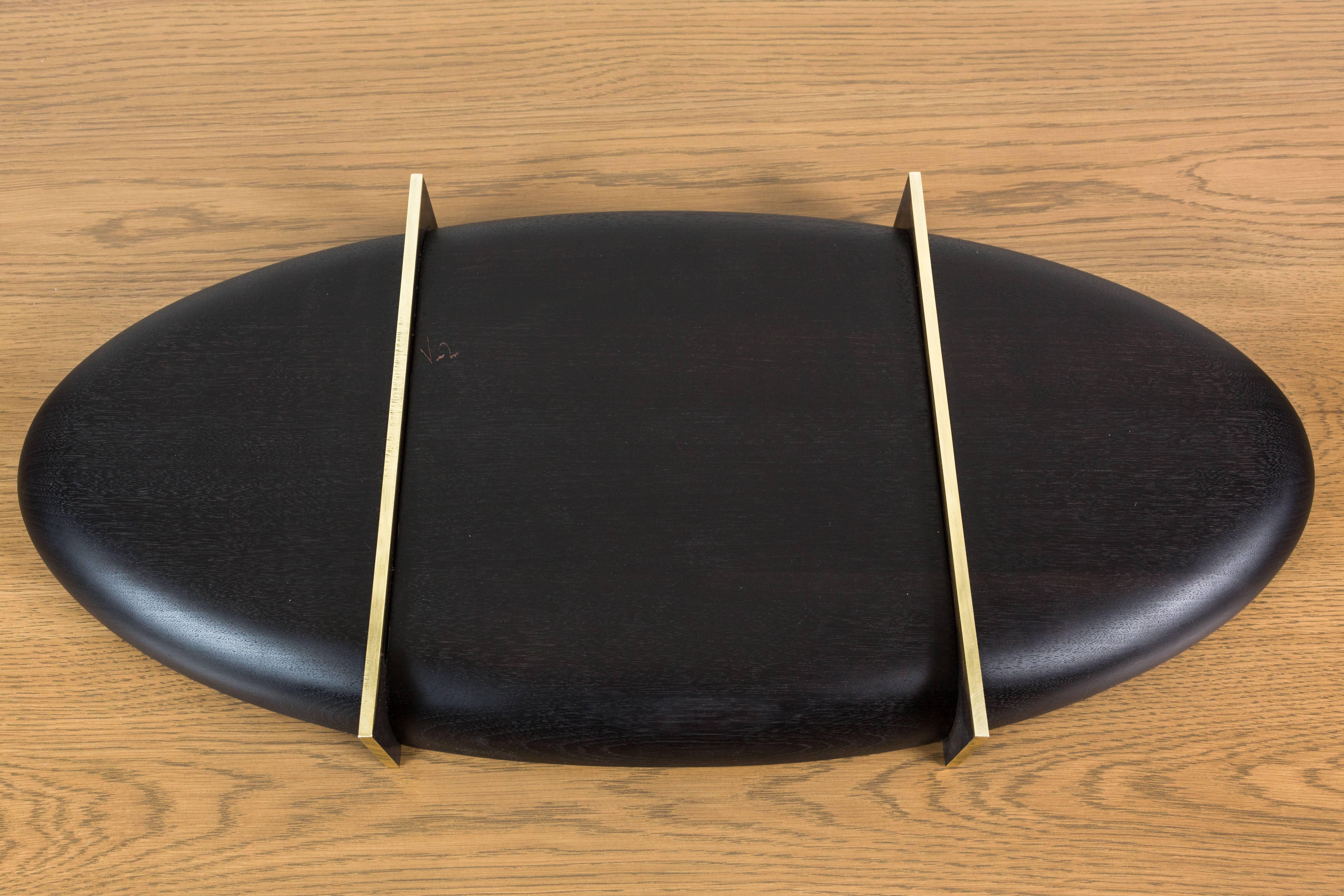 Ebonized Black Walnut and Brass Oval Tray by Vincent Pocsik